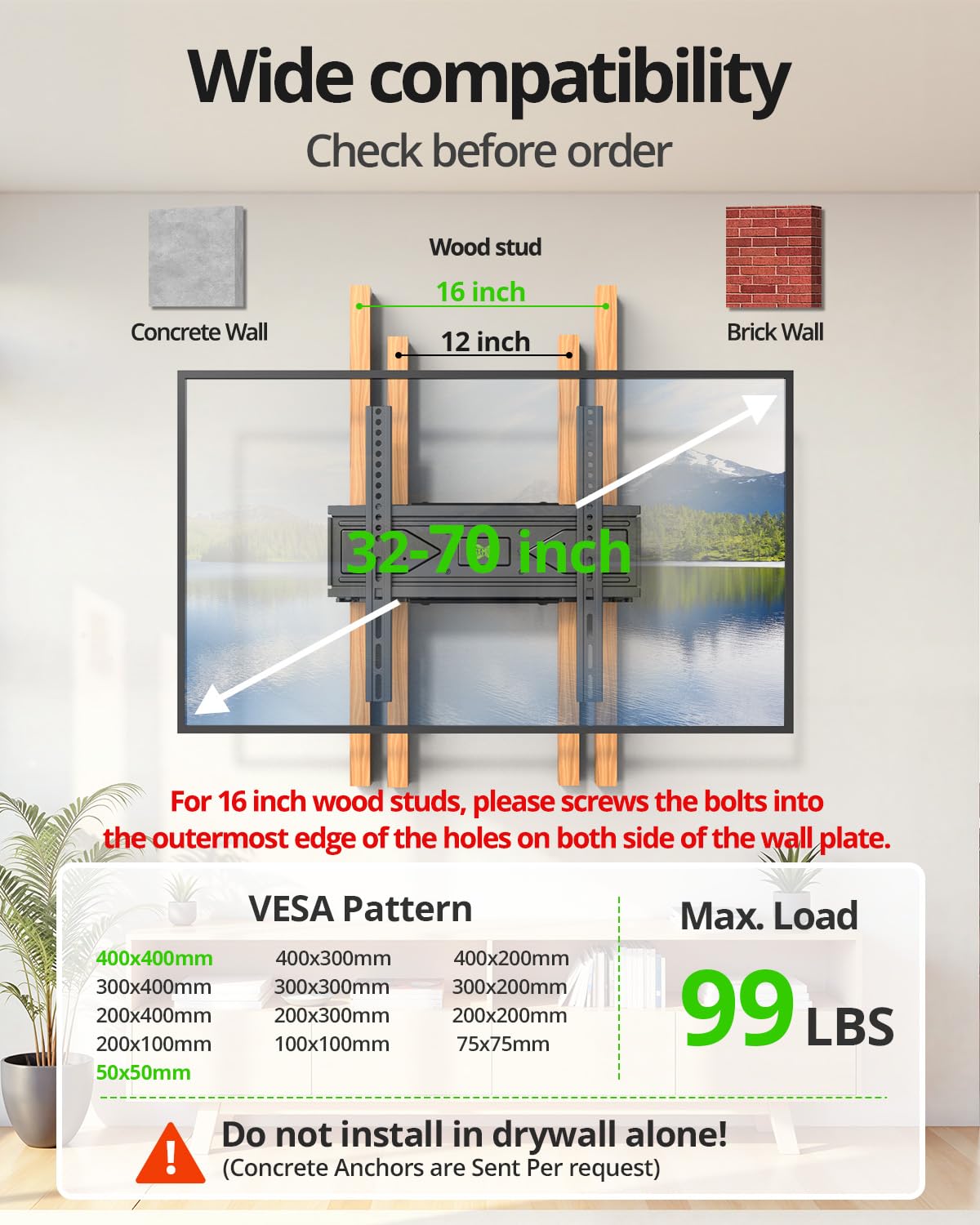 USX MOUNT Full Motion TV Wall Mount for Most 32-70 inch TVs up to 99 Lbs, Wall Mount TV Bracket with Articulating Swivel Tilting, TV Mount Fit 12