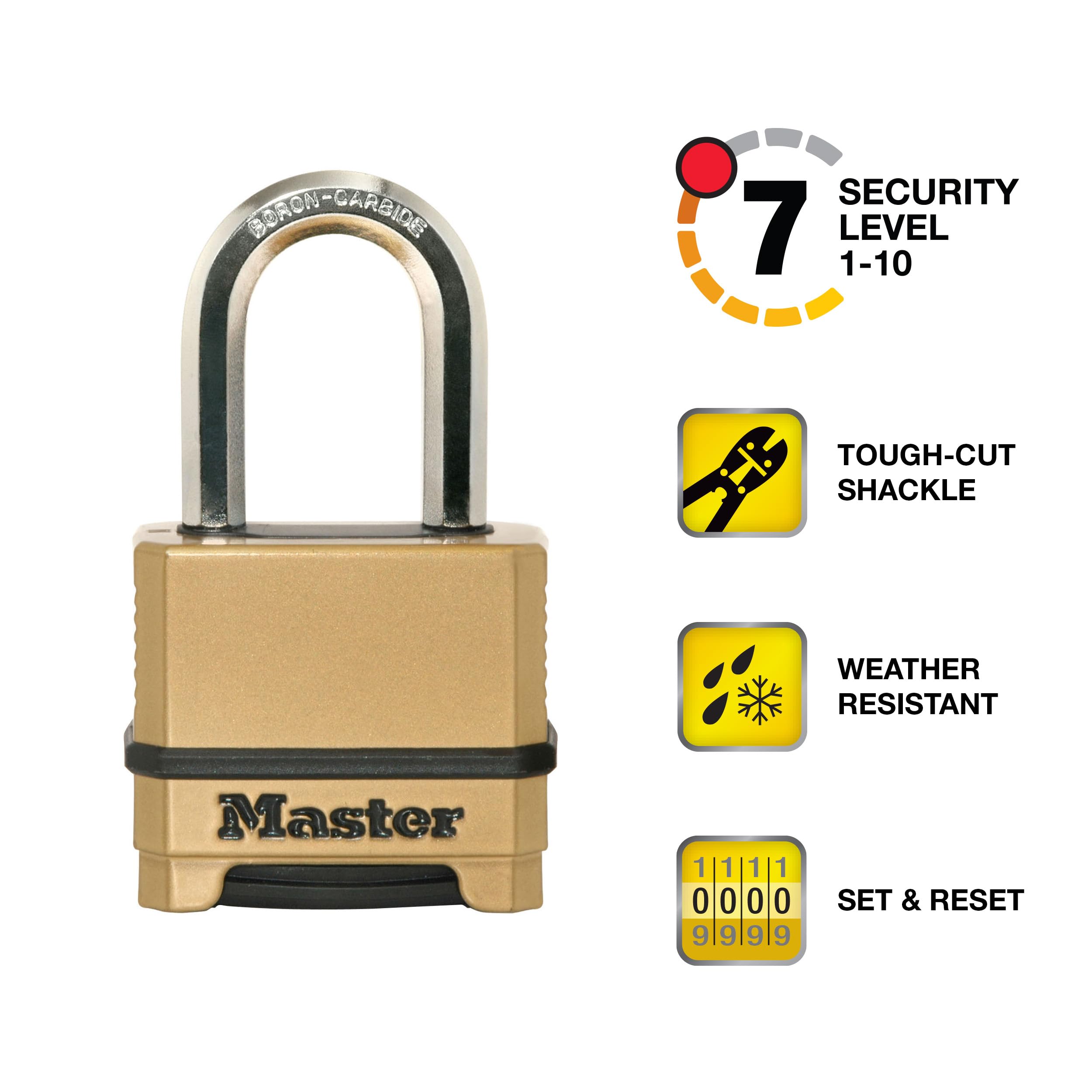 Master Lock Gold Outdoor Combination Lock, Heavy Duty Weather Resistant Padlock, Resettable Combination Lock for Outdoor Use 1.2 x 2 x 3.87 inches, 2 Pack, M175LFEC2 🍁 All In One Marketplace Canada