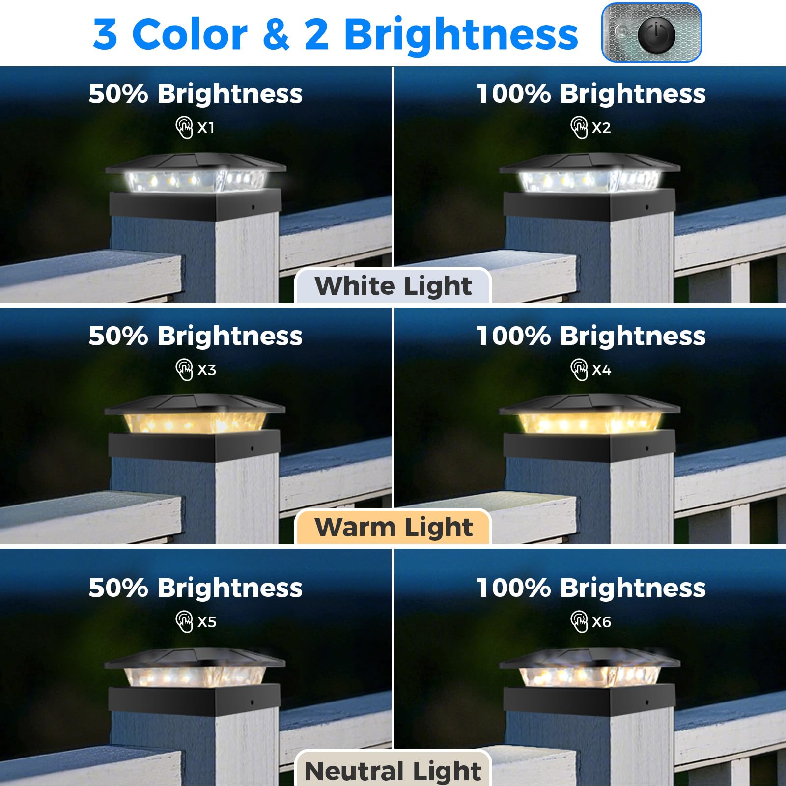 peasur 4x4 Solar Post Caps Lights, 3 Modes Fence Post Solar Lights for Outdoor Vinyl Wooden Posts, Waterproof Deck Post Solar Lights for Garden Porch, Black 4 Pack 🍁 All In One Marketplace Canada
