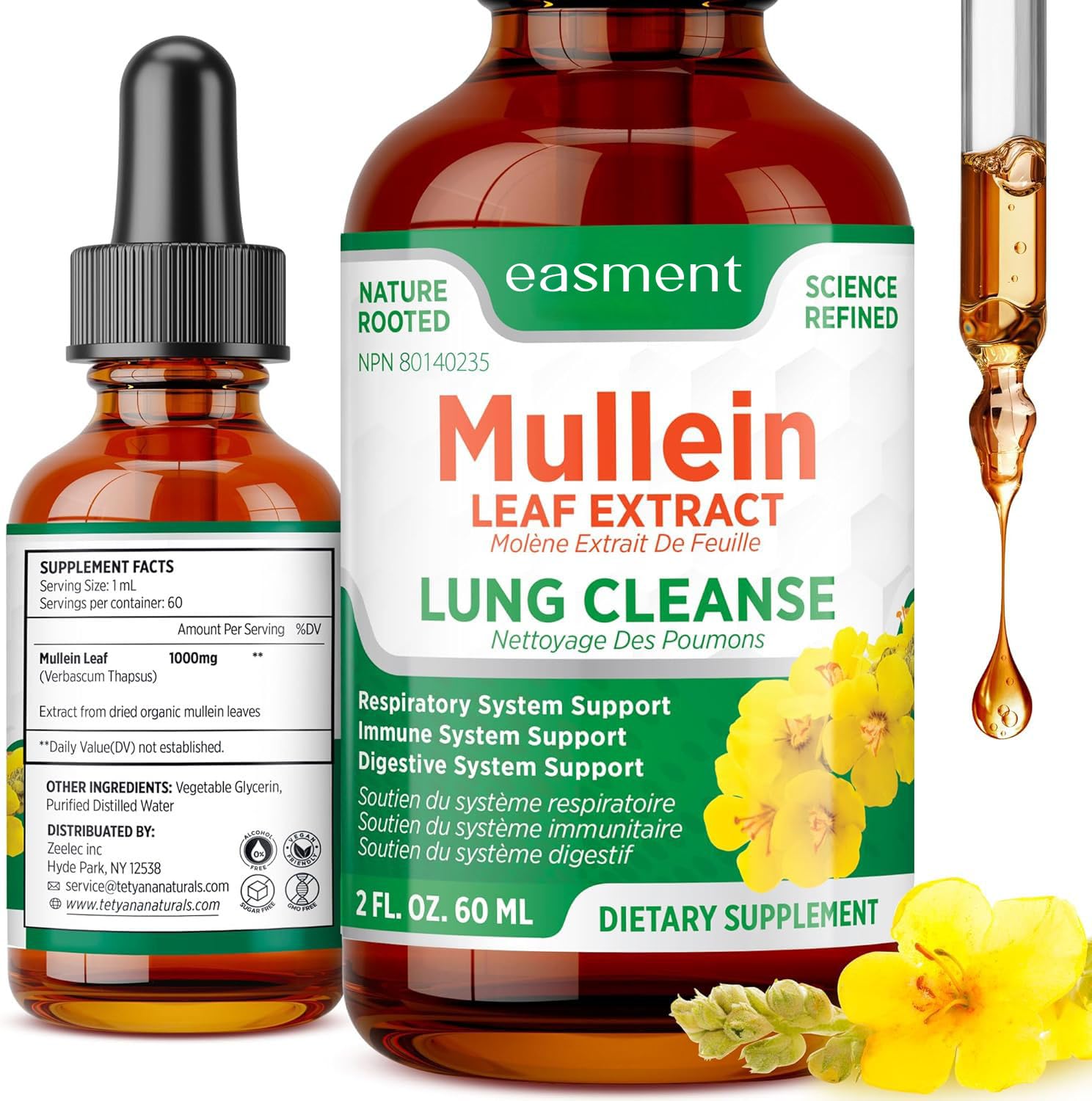 Easment Mullein Leaf Extract Drops for Lungs – Herbal Supplement for Lung Cleanse, Mucus & Phlegm Relief – Alcohol-Free Liquid 🍁 All In One Marketplace Canada