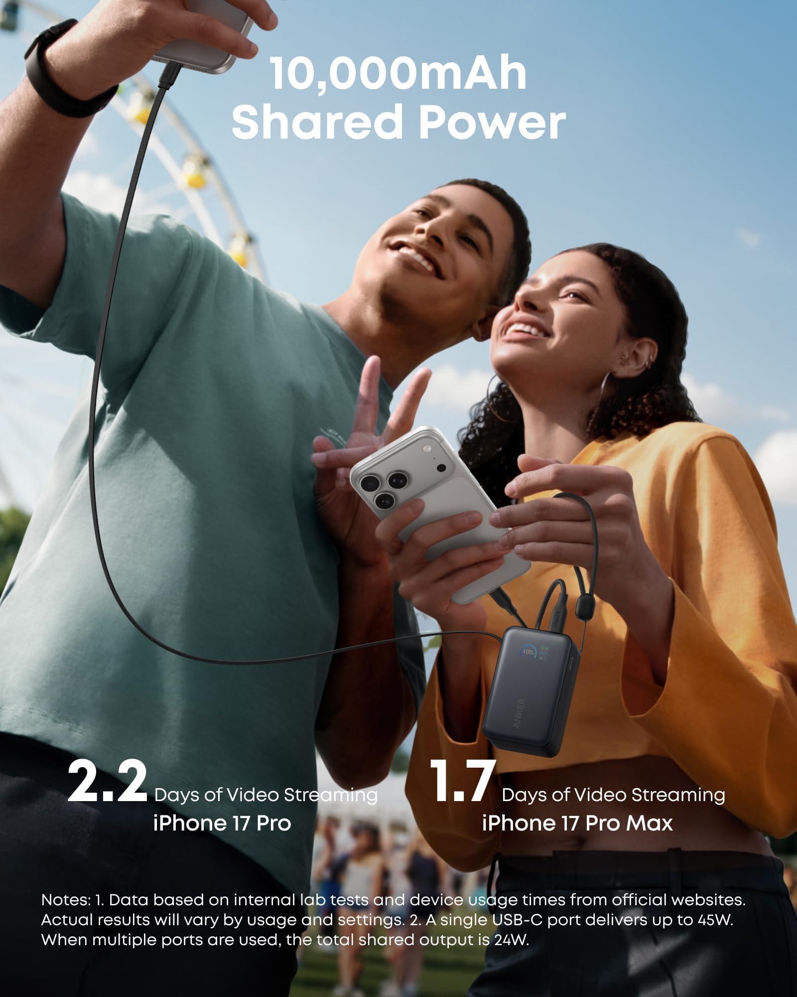 Anker Nano Power Bank, 10,000mAh Portable Charger with 2.3 ft Anker InstaCord Retractable Cable, 45W Max Compact Battery Pack, Smart Display, for iPhone 17/16 Series,iPad,Galaxy,Pixel and More (Black) 🍁 All In One Marketplace Canada
