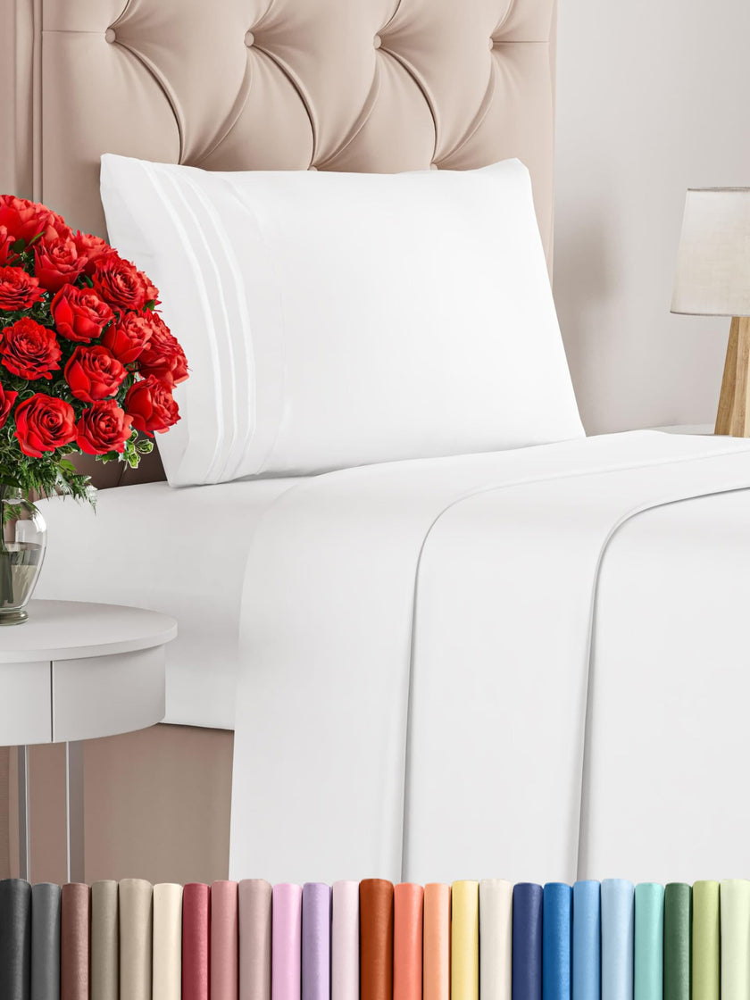 Twin Size Sheet Set - 3 Piece Set - Hotel Luxury Bed Sheets - Extra Soft - Deep Pockets - Easy Fit - Breathable & Cooling Sheets - Wrinkle Free - Comfy - White Bed Sheets – Twins Sheets - 3 PC 🍁 All In One Marketplace Canada