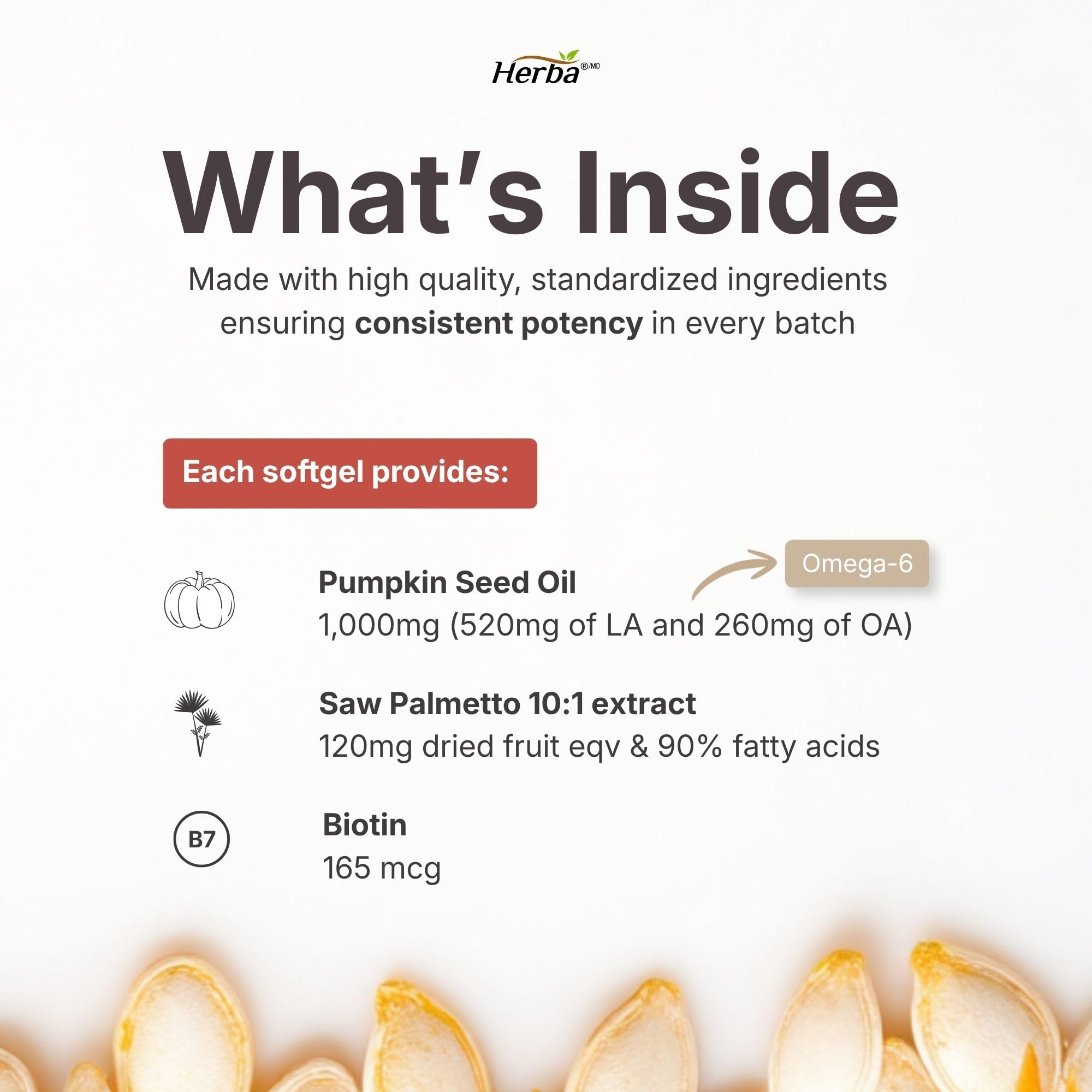 Herba Pumpkin Seed Oil Capsules for Hair - 90 Softgels | 3 in 1 with Saw Palmetto and Biotin | Cold Pressed, Extra Virgin, and Non GMO | Made in Canada 🍁 All In One Marketplace Canada