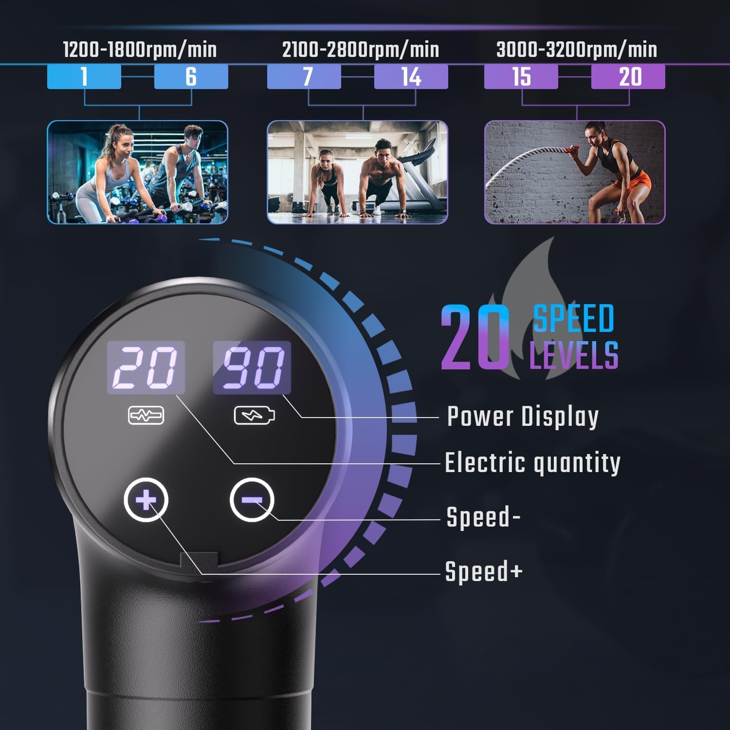 cotsoco Massage Gun Deep Tissue, Muscle Massage Gun with 9 Attachment Heads 20 Speeds & Silent Brushless Motor Cordless, Handheld Percussion Back Massager Gun for Athletes, Mothers Day Gifts for Mom Dad Women Men (Black) 🍁 All In One Marketplace Canada