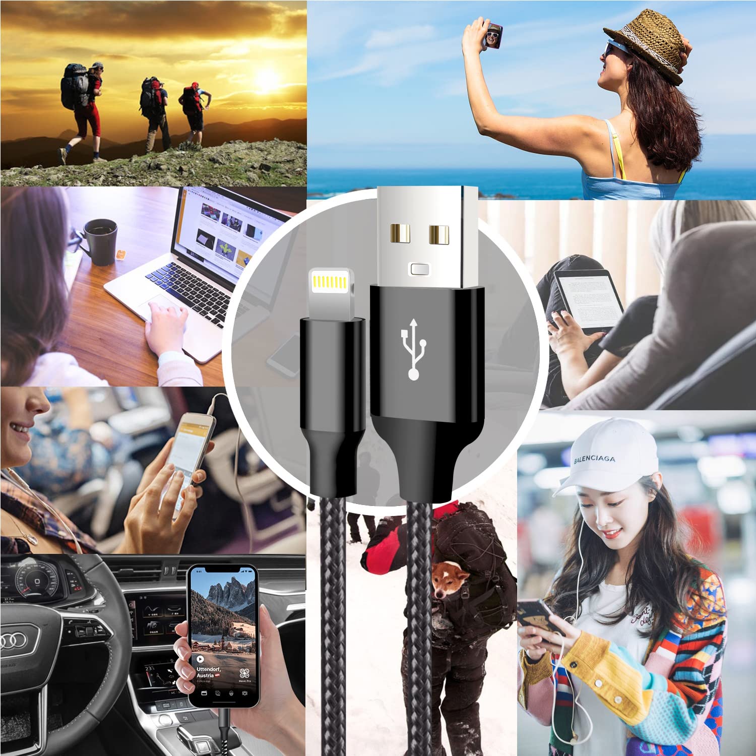 CUGUNU iPhone Charger, 5 Pack 3/3/6/6/10FT Apple MFi Certified USB Lightning Cable Nylon Braided Fast Charging Cord Compatible for iPhone 14/13/12/11/X/Max/8/7/6/5/SE/Plus/iPad - Black 🍁 All In One Marketplace Canada