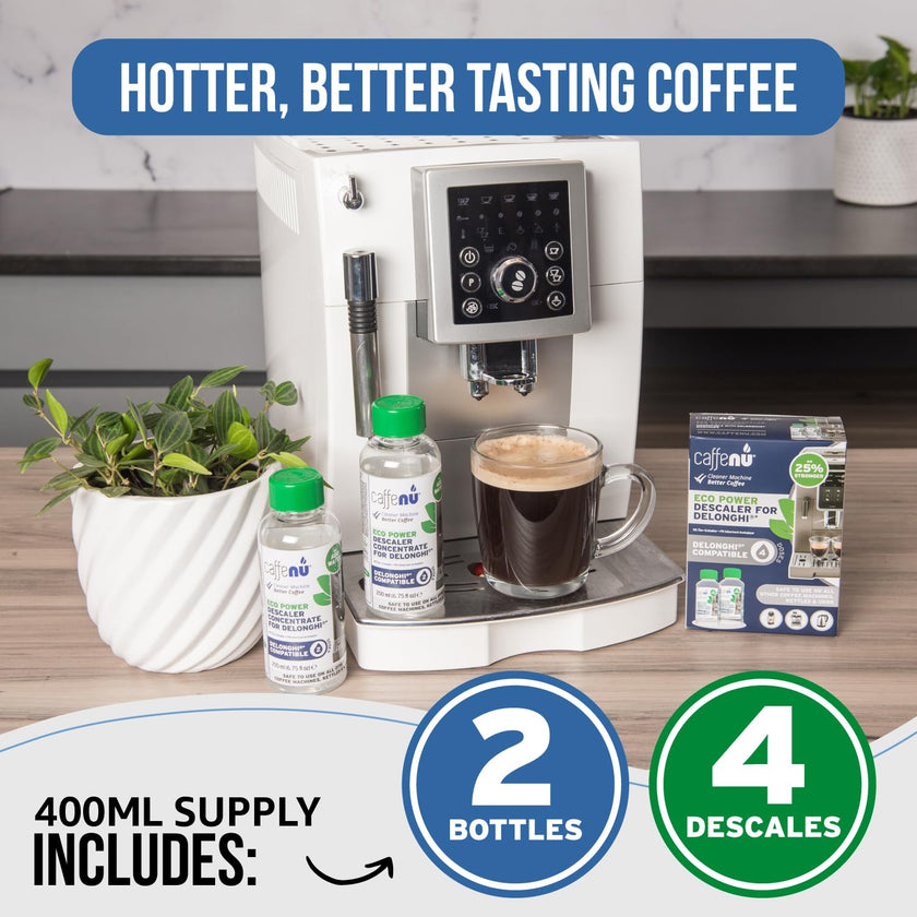 Delonghi Compatible Descaling Solution. 2 Bottles of Descaler Solution. Descaling Kit Removes Limescale For Hotter Coffee. 4 Uses Descaler For Delonghi Coffee Machines. 🍁 All In One Marketplace Canada