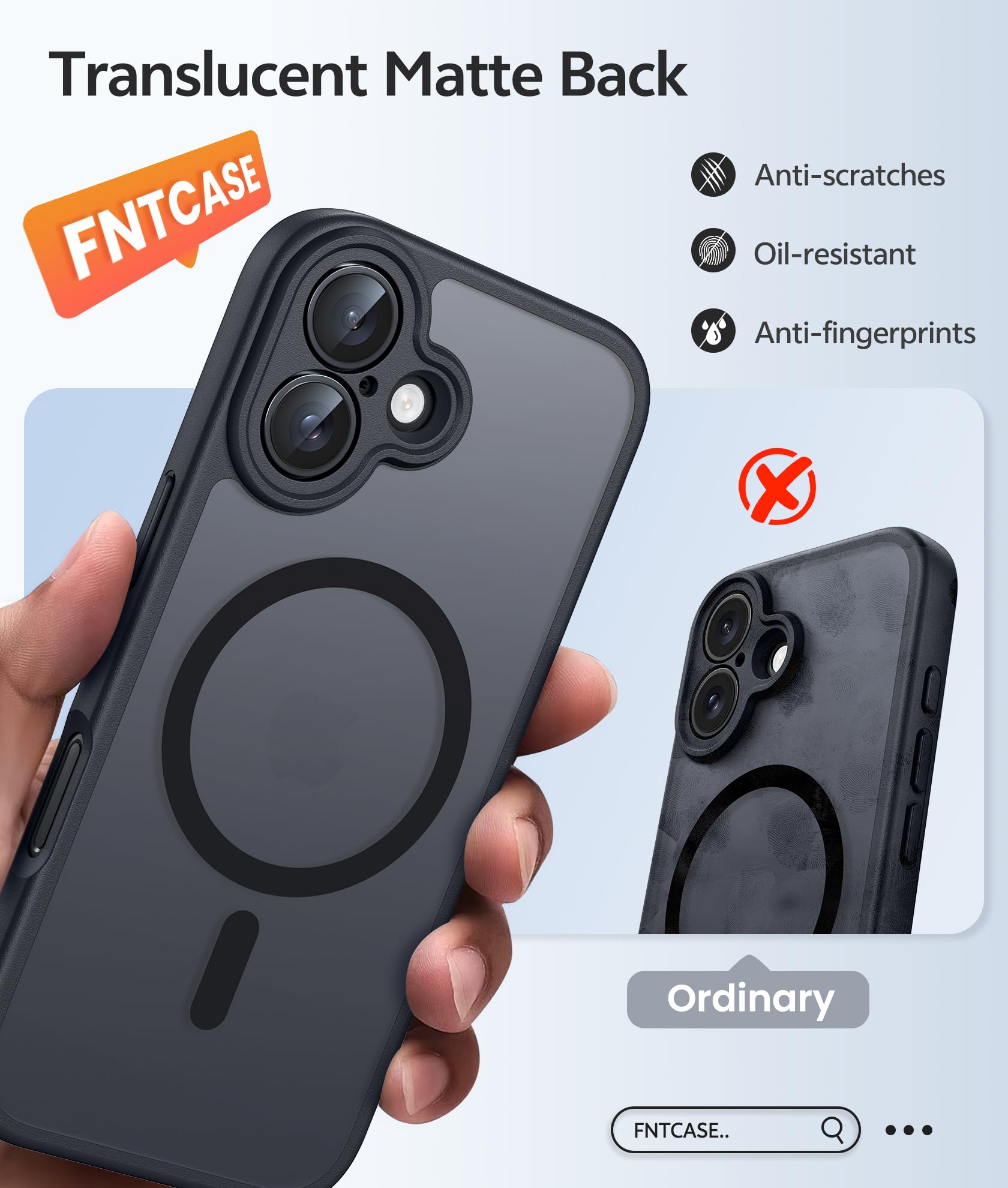 FNTCASE for iPhone 16 Phone Case: Magnetic Translucent Matte [Full Covered Camera Protection] [Screen Protector] Military Grade Shockproof Slim Cover Drop Proof Protective Cases - Black 🍁 All In One Marketplace Canada