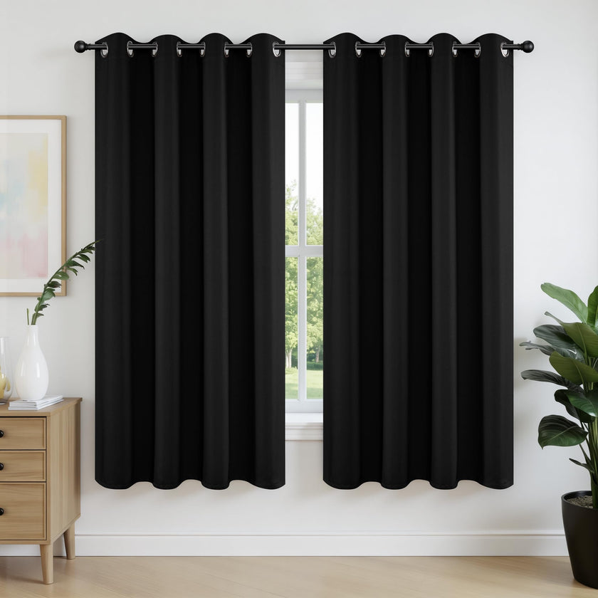 Joydeco Blackout Curtains 63 Inchs Long 52 Wide Black Out Curtains 2 Panels, Thermal Insulated Long Curtain& Drapes, Room Darkening Grommet Drapes for Living Bedroom Window (W52 x L63 Inch, Black) 🍁 All In One Marketplace Canada