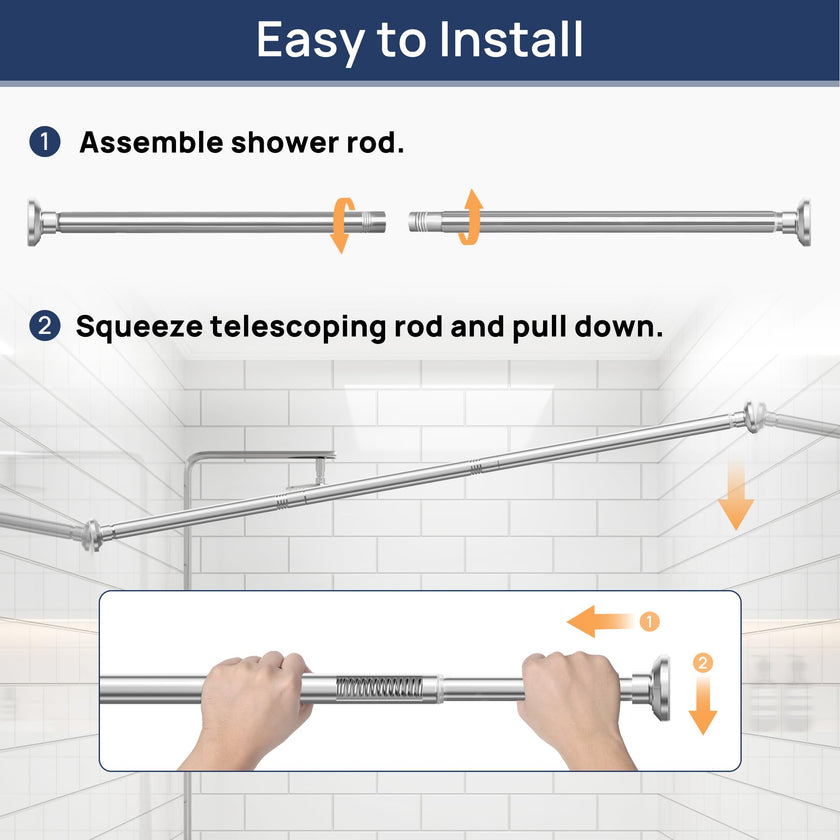 Shower Curtain Rod 30 to 76 Inches, 1 Inch Adjustable Spring Tension Stainless Steel Shower Rod No Drill for Bathroom, Closet, Window, Room Divider, Never Rust, Non Slip, Chrome 🍁 All In One Marketplace Canada