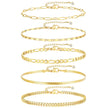 Gold Ankle Bracelets for Women, 14k Gold Plated Waterproof Cuban Link Chain Anklets Set, Layered Anklet Bracelets for Women Beach Gift Adjustable Size 5pc (GOLD-1) 🍁 All In One Marketplace Canada