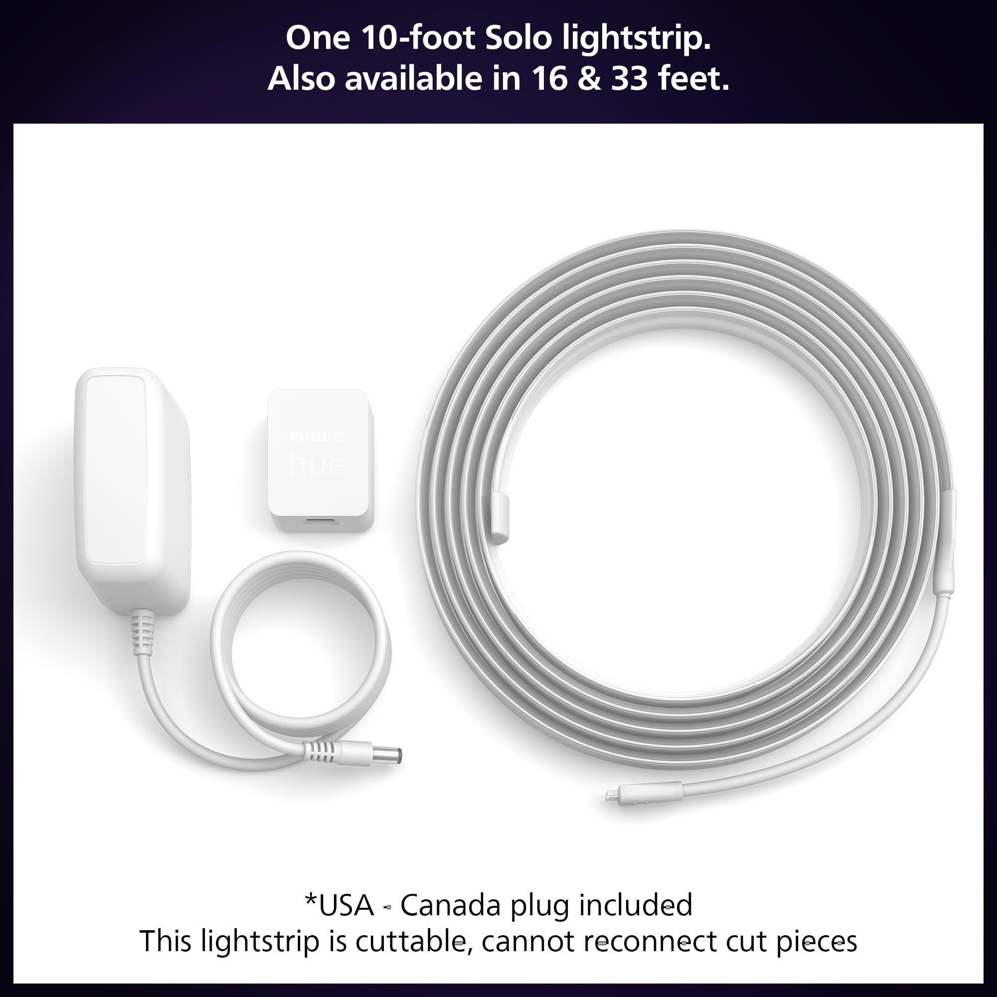 Philips Hue Indoor 3M (10FT) Smart LED Solo lightstrip Base Kit - 1 Pack - Control with Hue App - Works with Alexa, Google Assistant and Apple HomeKit 🍁 All In One Marketplace Canada