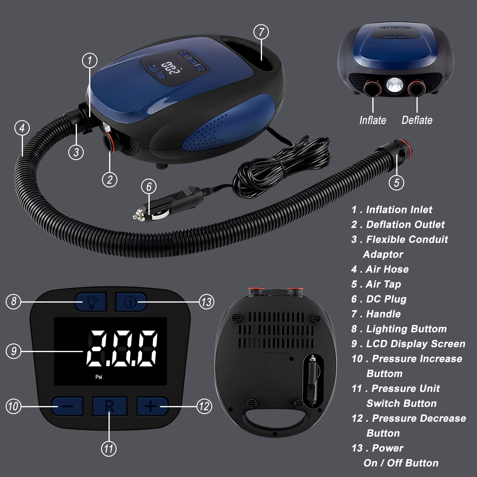Paddle Board Pump, SUP Electric Air Pump, Portable 20 PSI Air Compressor, Auto-Off Inflation & Deflation Function with 12V DC Car Cigarette Lighter for Paddle Board,Inflatable Sups, Kayaks and Boats 🍁 All In One Marketplace Canada