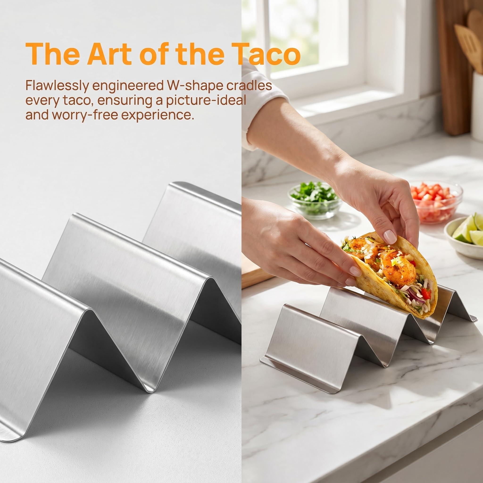 Bekith Stainless Steel Taco Holder Stand 6 Pack, Taco Holder Stand Tray with Handles, Up to 3 Tacos Each Keeping Shells Upright, Stylish Taco Shell Holders, Oven, Grill and Dishwasher Safe 🍁 All In One Marketplace Canada