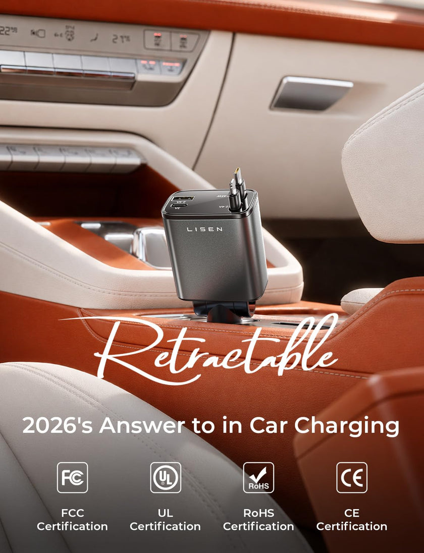 LISEN Retractable Car Charger, for Gifts for Him Her, 84W Cars Adapter USB C Fast Charger for iPhone 17 Pro Max, Car Accessories Gadgets for Men, Anniversary Birthday Gifts for Men Women 🍁 All In One Marketplace Canada