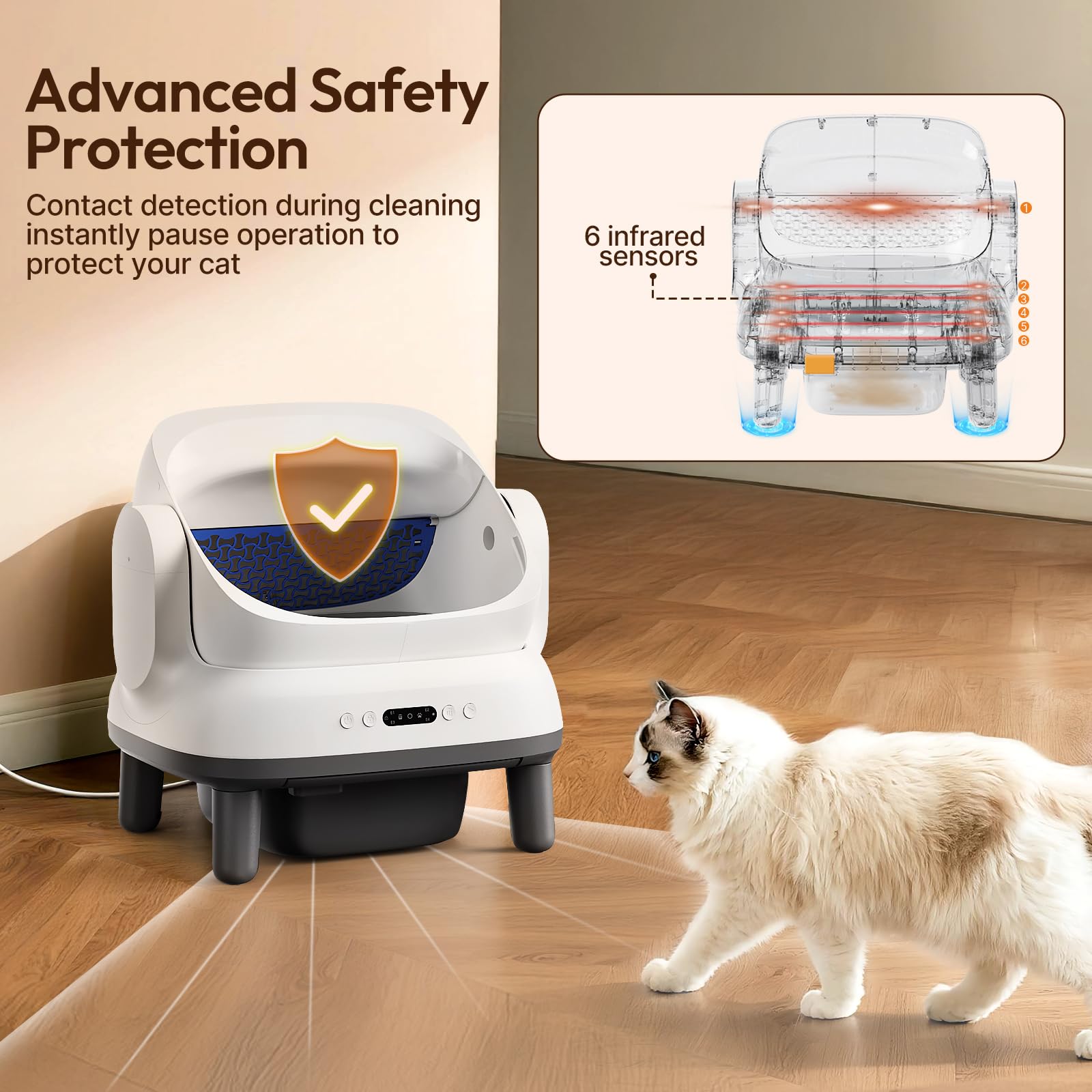 Happypaw Open-Top Self Cleaning Litter Box - Large Capacity Automatic Litter Box for Multiple Cats with Safety Protection, App Control, Odor-Free, Anti-Leakage Material, Includes Trash Bags 🍁 All In One Marketplace Canada
