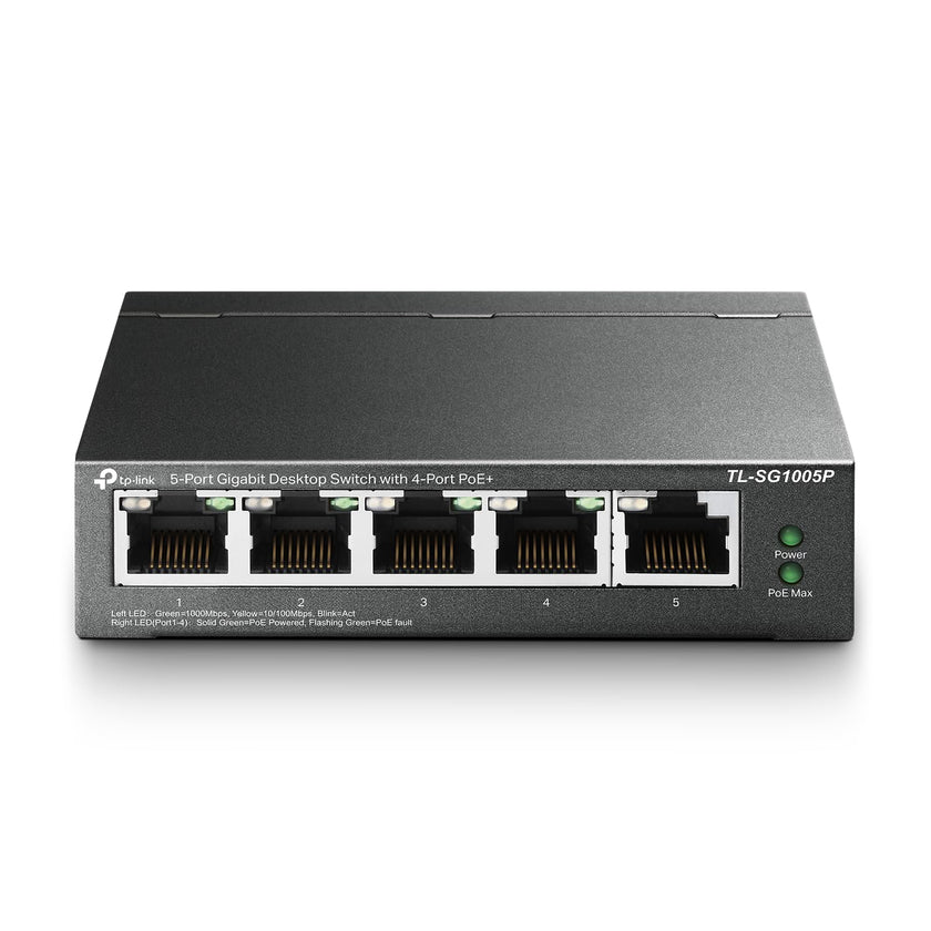 TP-Link 5–Port Gigabit PoE Switch, 4 PoE+ Ports @65W, Fanless, Black (TL-SG1005P) 🍁 All In One Marketplace Canada