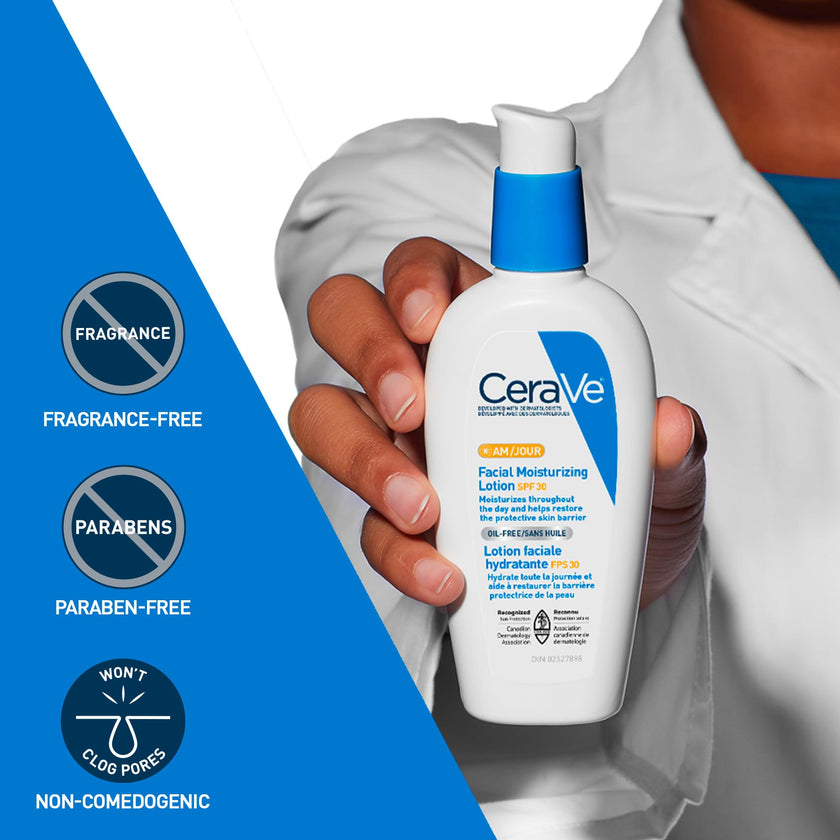 CeraVe Facial Moisturizer with SPF 30. Face Sunscreen Lotion with Hyaluronic Acid, Niacinamide & Ceramides for Women & Men. Oil-free, normal to dry skin. Verified Extended Use Date, Travel Size 89ML 🍁 All In One Marketplace Canada