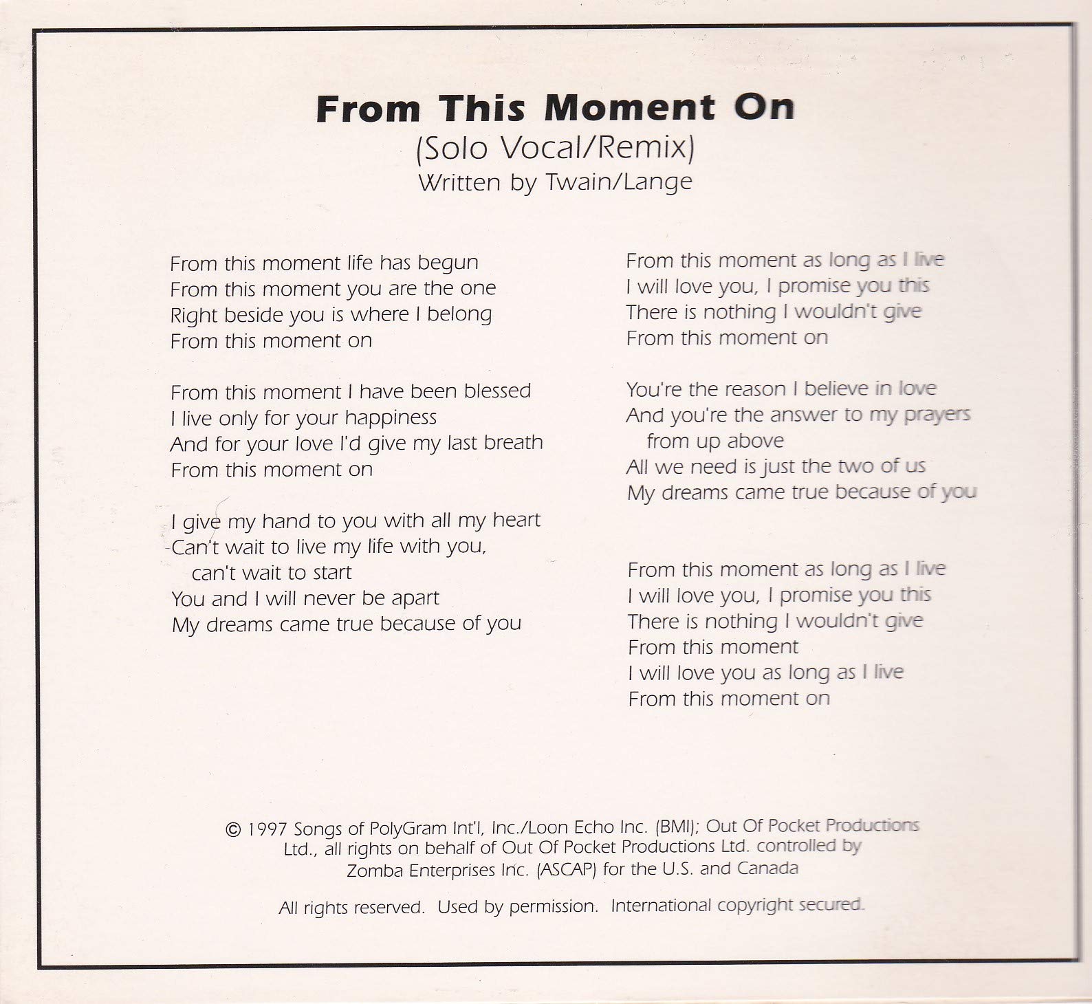 From This Moment on