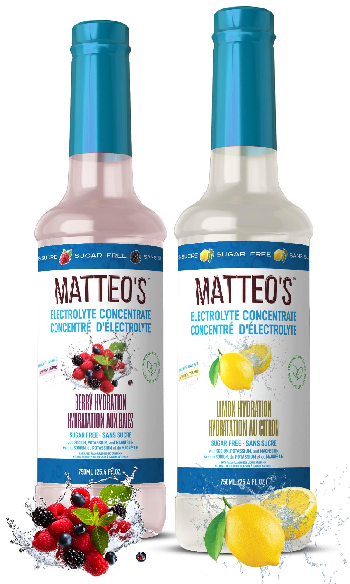 Matteo's Sugar-Free Hydration Concentrate - Electrolyte Drink for Quick Rehydration & Endurance, Ideal for Workouts, Travel, Heat & Sun, Delicious with Vitamins & Nutrients, Berry & Lemon Flavor, 750ml 2-Pack 🍁 All In One Marketplace Canada