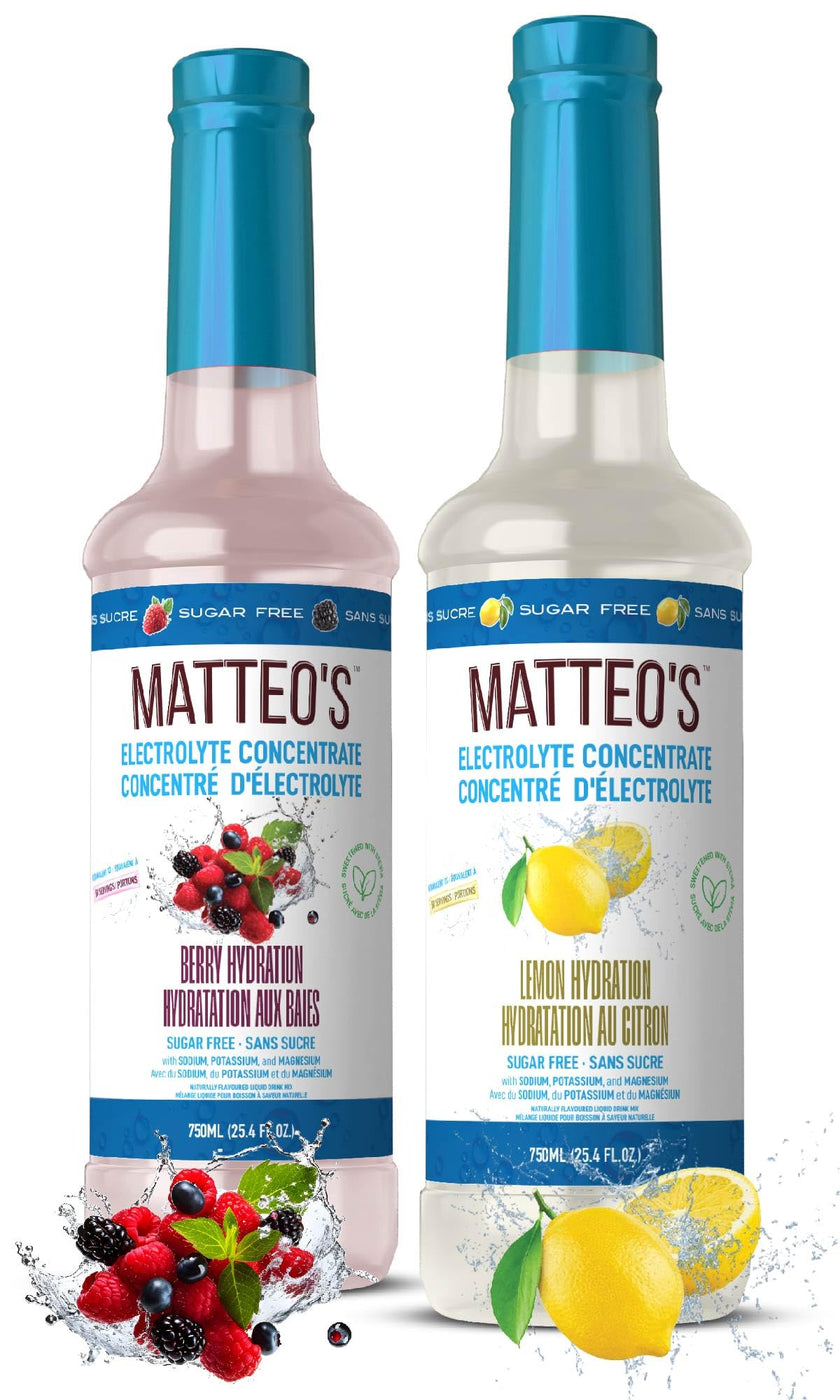 Matteo's Sugar-Free Hydration Concentrate - Electrolyte Drink for Quick Rehydration & Endurance, Ideal for Workouts, Travel, Heat & Sun, Delicious with Vitamins & Nutrients, Berry & Lemon Flavor, 750ml 2-Pack 🍁 All In One Marketplace Canada