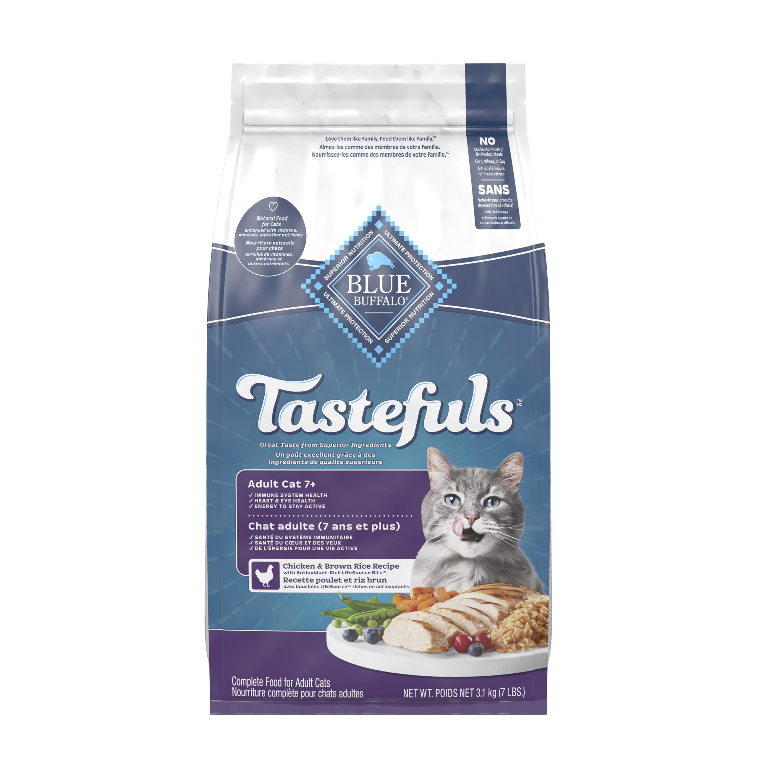 Blue Buffalo Tastefuls Chicken & Brown Rice Recipe Mature Dry Cat Food for Adult Cats 7+, Real Chicken First, Deliciously Healthy Natural Senior Cat Food with Fish Oil & Natural Ingredients, 3.1kg 🍁 All In One Marketplace Canada