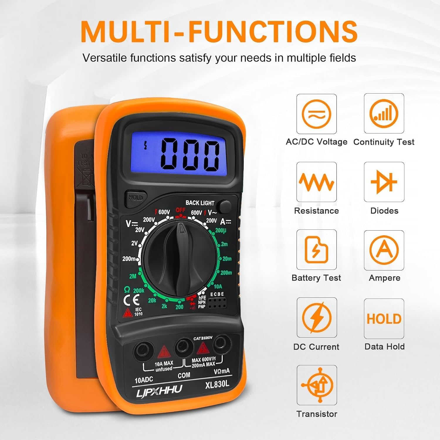 Digital Multimeter Voltmeter Battery Voltage Multi Tester AC DC Volt OHM Amp Current Meter Circuit Continuity Resistance Diode Electrical Tester with Test Leads Backlight LCD Display 🍁 All In One Marketplace Canada
