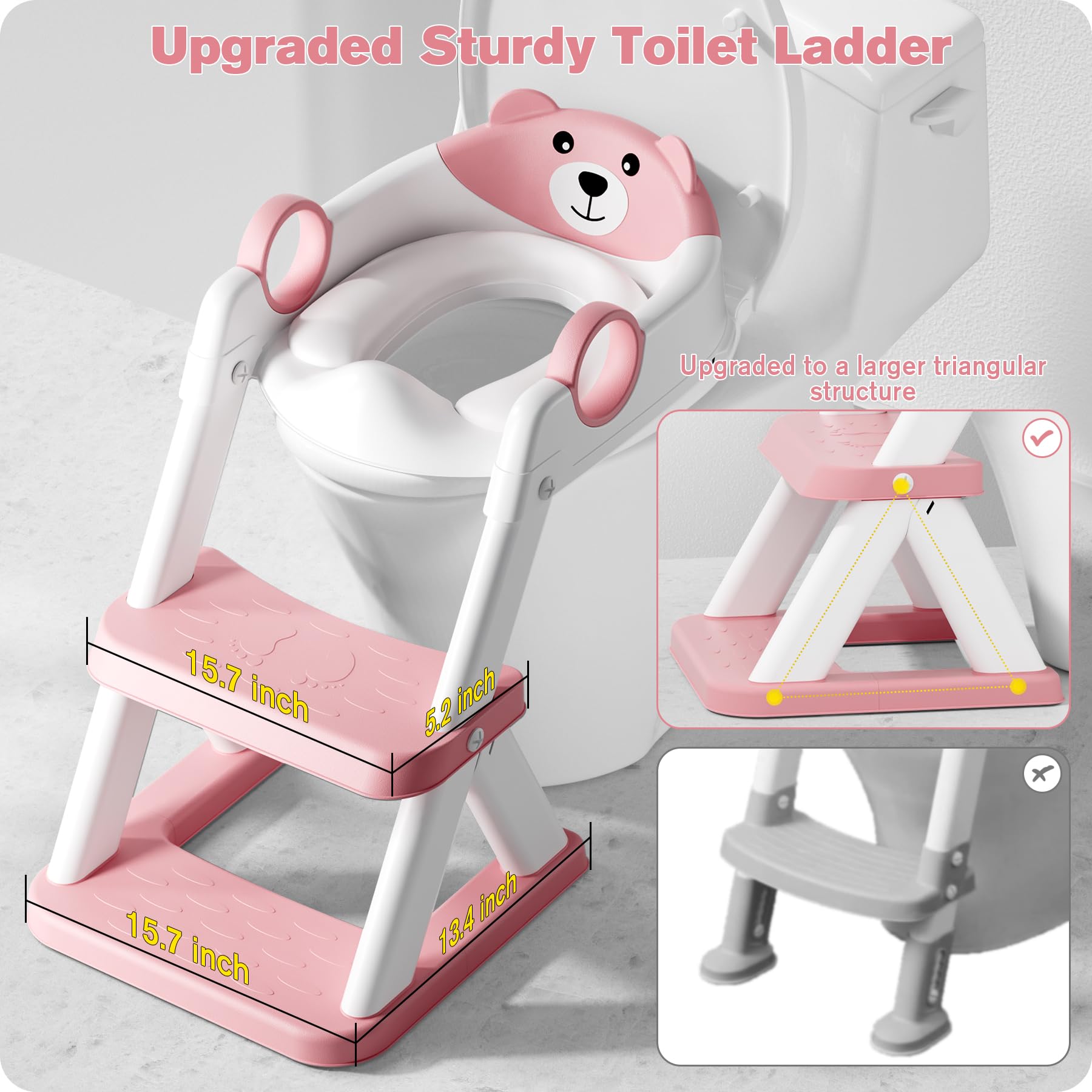 Rabb 1st Potty Training Seat, Upgrade Toddler Toilet Seat for Kids Boys Girls, 2 in 1 Potty Training Toilet for Kids, Splash Guard Anti-Slip Pad Step Stool (Pink) 🍁 All In One Marketplace Canada