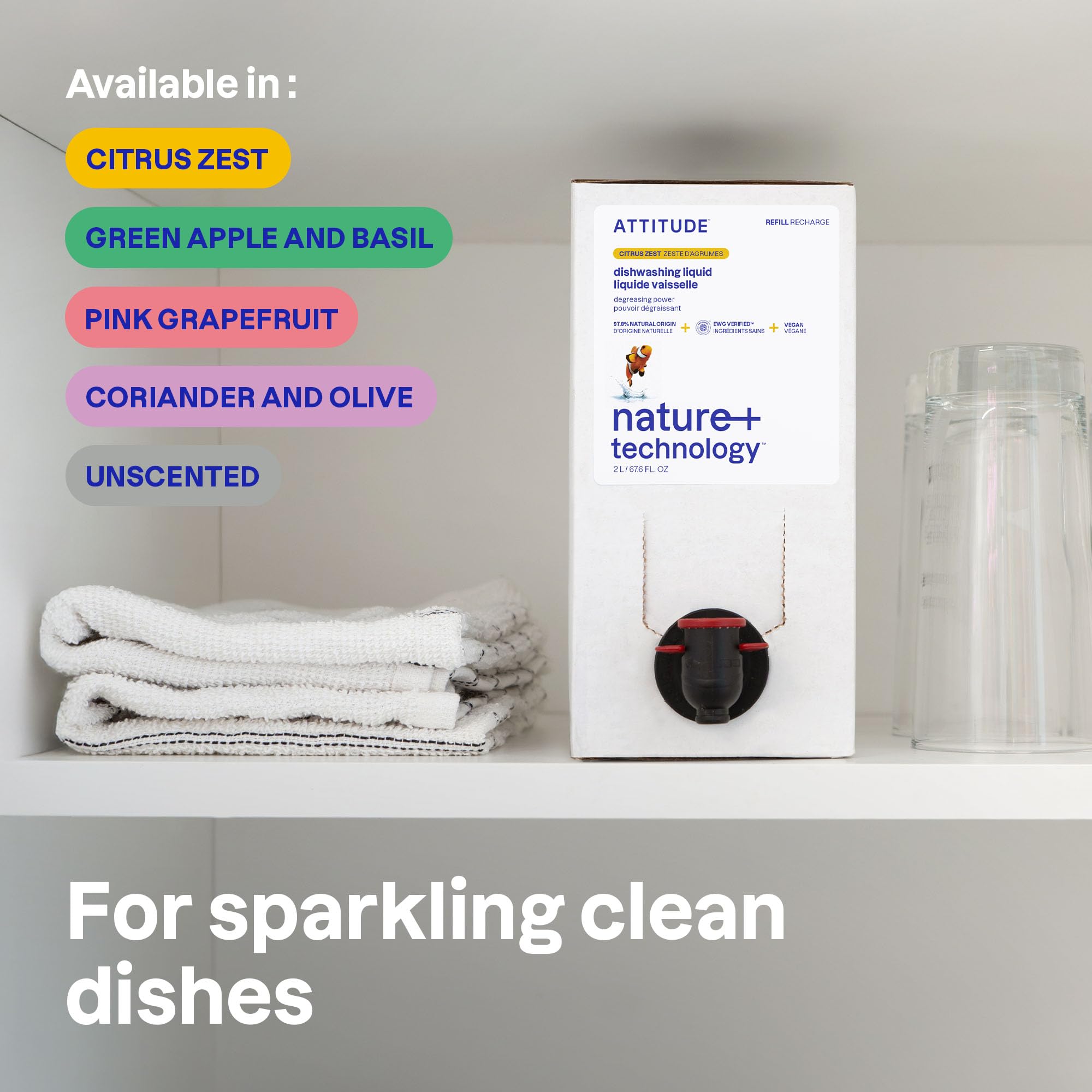 ATTITUDE Dish Soap Refill, EWG Verified, Plant-Based & Vegan Dishwashing Liquid, Naturally Derived, Made in Canada, Unscented, 2 Liters 🍁 All In One Marketplace Canada