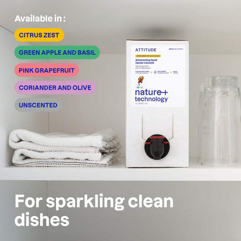 ATTITUDE Dish Soap Refill, EWG Verified, Plant-Based & Vegan Dishwashing Liquid, Naturally Derived, Made in Canada, Citrus Zest Scent, 2 Liters 🍁 All In One Marketplace Canada