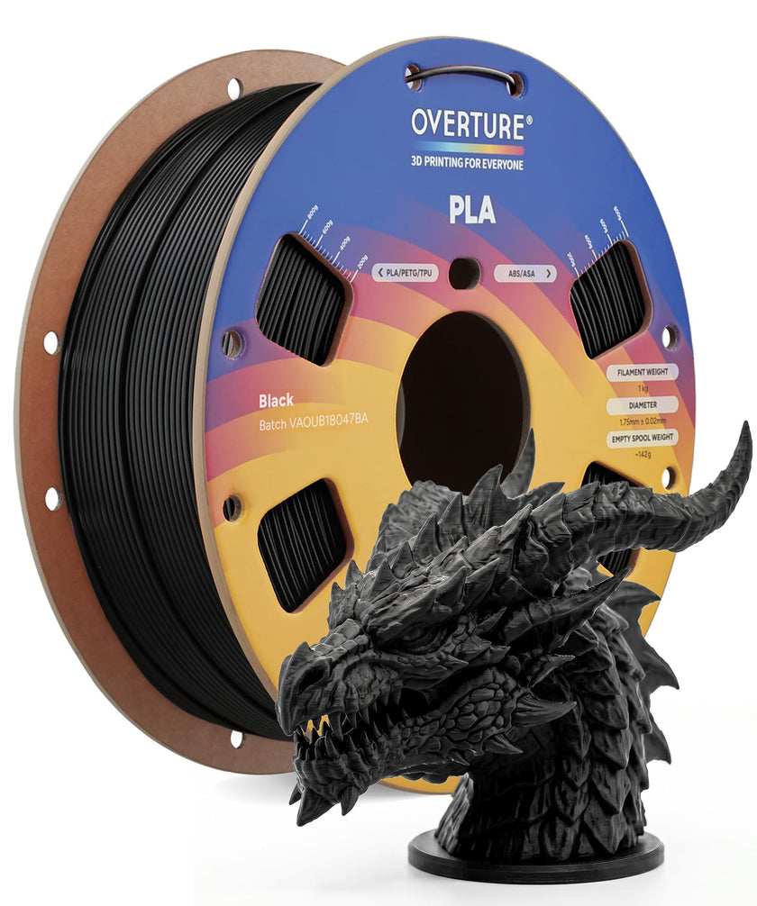 OVERTURE PLA Filament 1.75mm PLA 3D Printer Filament, 1kg Cardboard Spool (2.2lbs), Dimensional Accuracy +/- 0.02mm, Fit Most FDM Printer (Black 1-Pack) 🍁 All In One Marketplace Canada