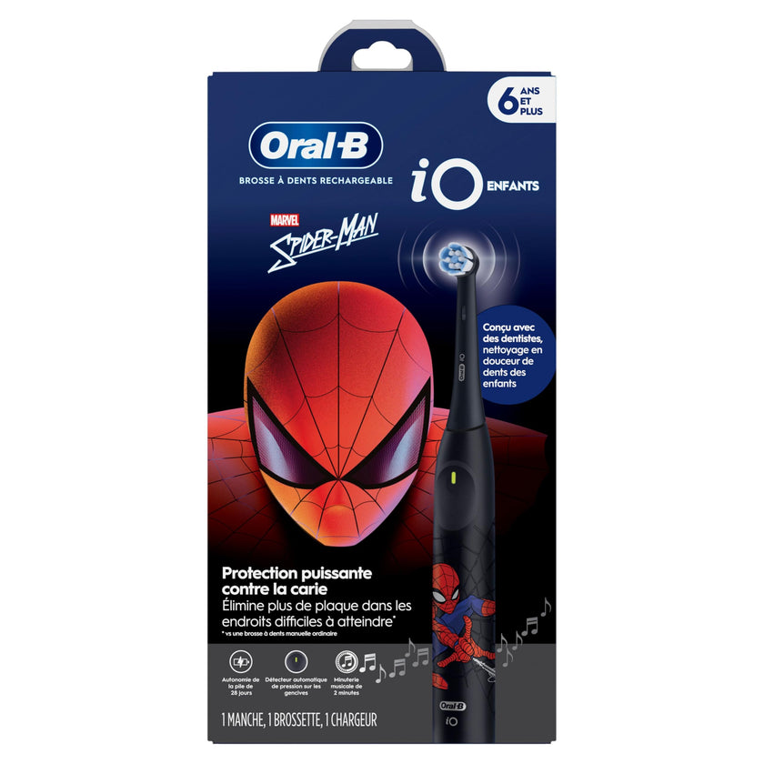 Oral-B iO Kids Rechargeable Electric Powered Toothbrush, Spiderman with 1 Gentle Care Brush Head - Automatic Pressure Sensor to Protect Gums - 3 Cleaning Settings - 2 Min Music Timer - 28 Day Battery Life 🍁 All In One Marketplace Canada