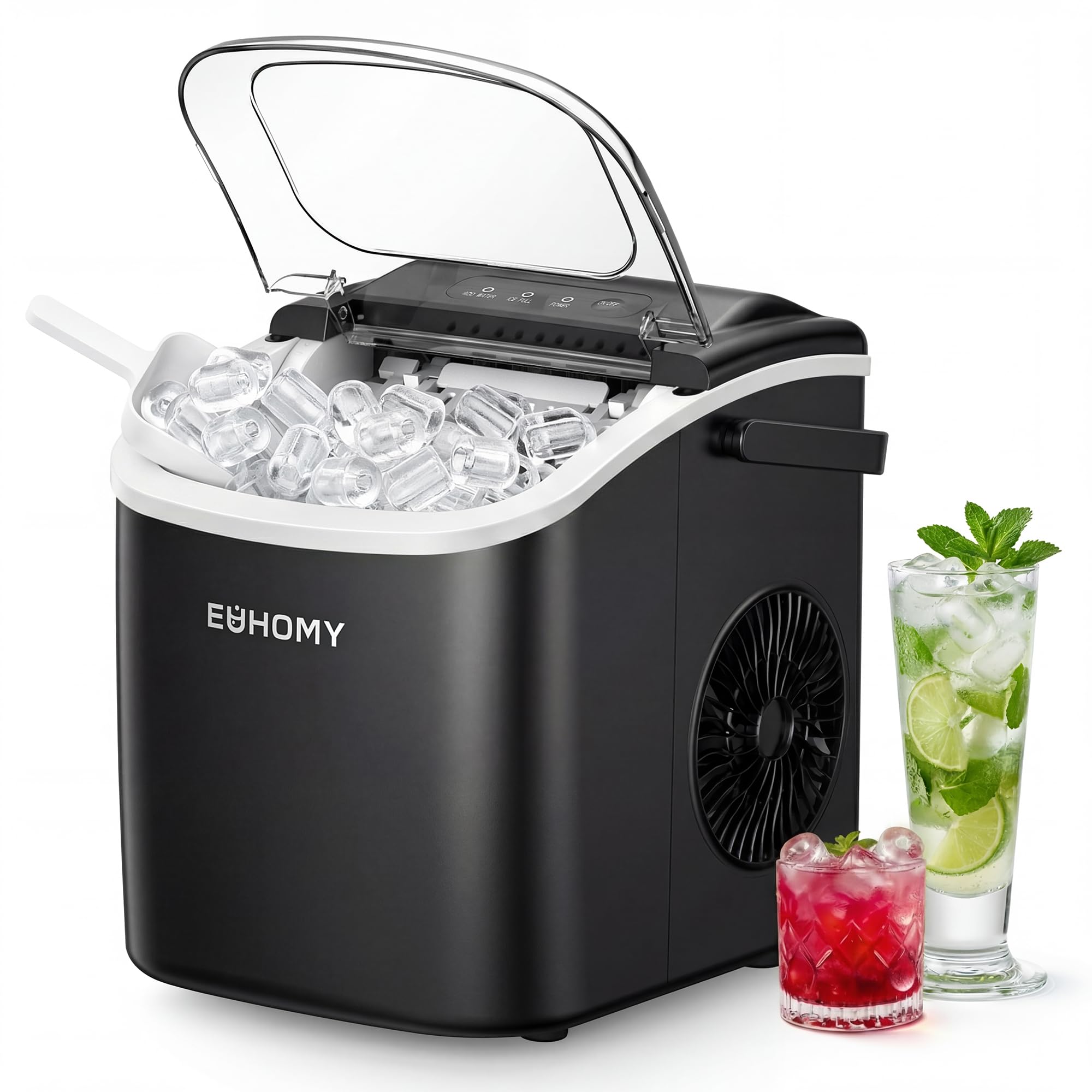 EUHOMY Countertop Ice Maker Machine with Handle, 26.4lbs Per Day, 9 Ice Cubes Ready in 6 Mins, Auto-Cleaning Portable Ice Maker with Basket and Scoop, for Home/Kitchen/Camping/RV (Black) 🍁 All In One Marketplace Canada
