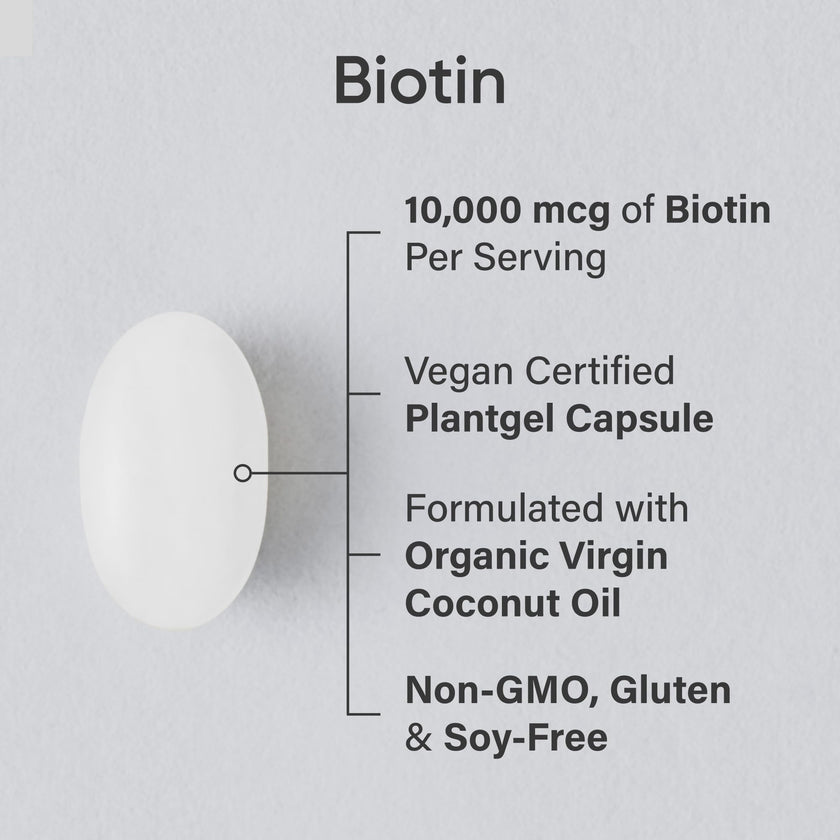 Sports Research® Max Strength Vegan Biotin 10,000mcg with Organic Coconut Oil - Helps to Maintain Healthy Hair, Nails and Skin - Great for Women & Men - 120 Veggie Softgels 🍁 All In One Marketplace Canada