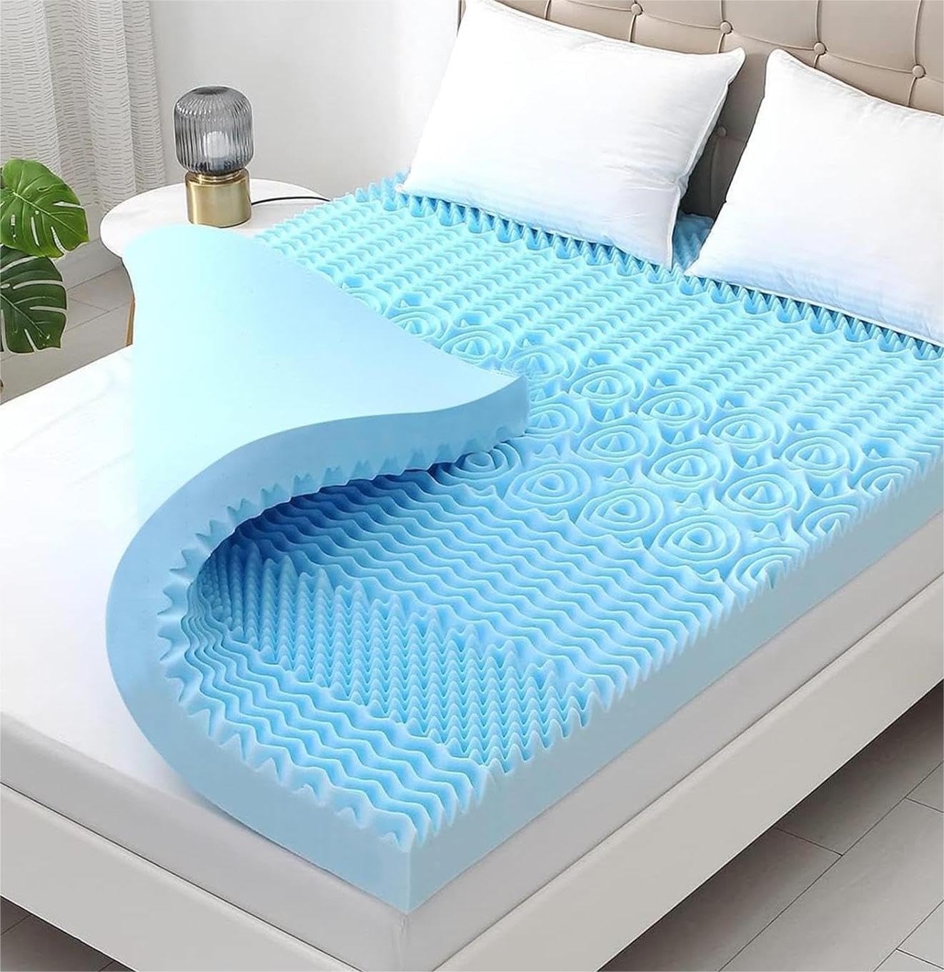 YUGYVOB Mattress Topper Queen, Foam Queen Mattress Topper, Cooling Gel Infused Bed Topper, 7 Zone Egg Crate Foam, CertiPUR-US Certified, 2 Inch 🍁 All In One Marketplace Canada