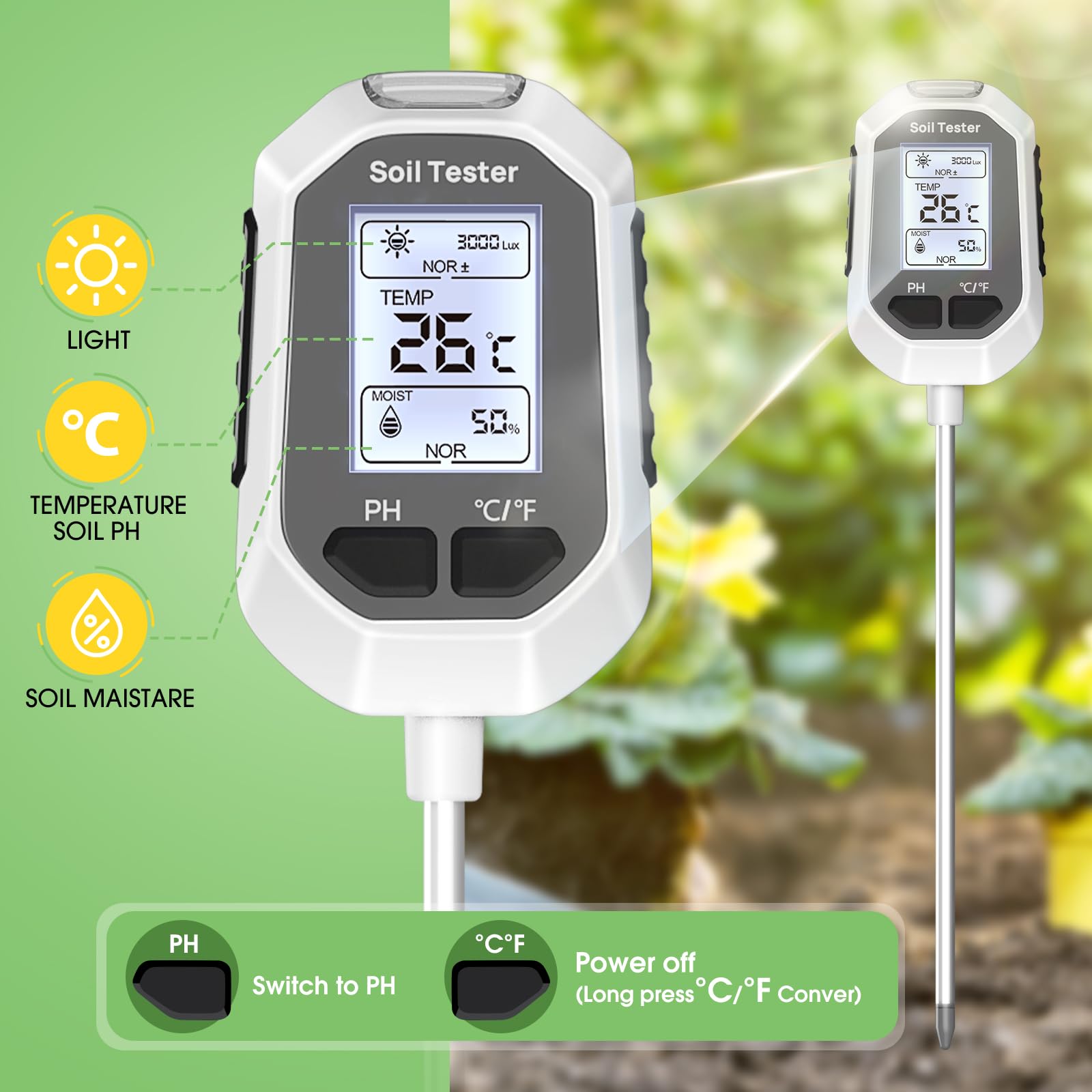 5-in-1 Soil Moisture Meter Digital Plant Temperature/Soil Moisture/PH Meter/Sunlight Intensity/Soil Fertility Backlight LCD Display Soil Test Meter for Gardening, Farming and Outdoor Plants 🍁 All In One Marketplace Canada
