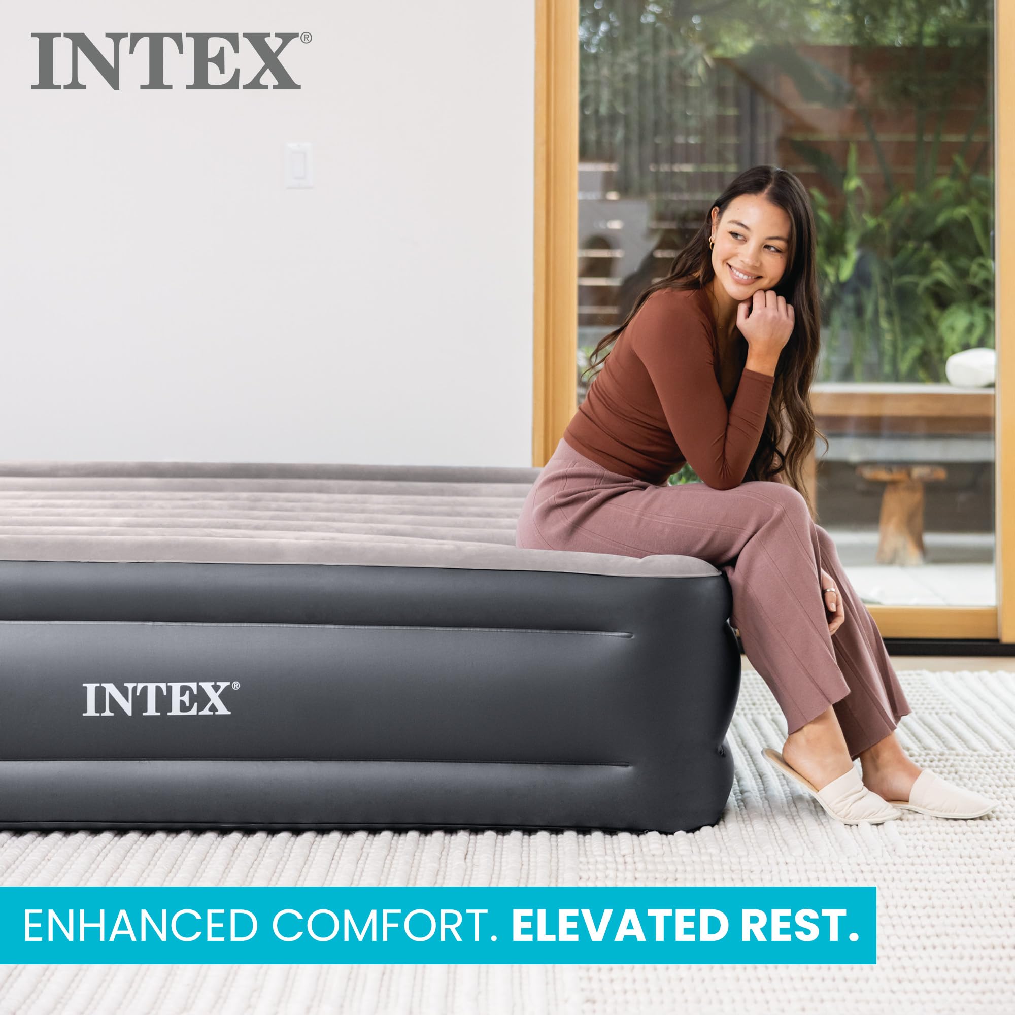 INTEX 64131ED Dura-Beam Plus Deluxe Pillow Rest Air Mattress: Fiber-Tech – Twin Size – Built-in Electric Pump – 16.5in Bed Height – 300lb Weight Capacity 🍁 All In One Marketplace Canada