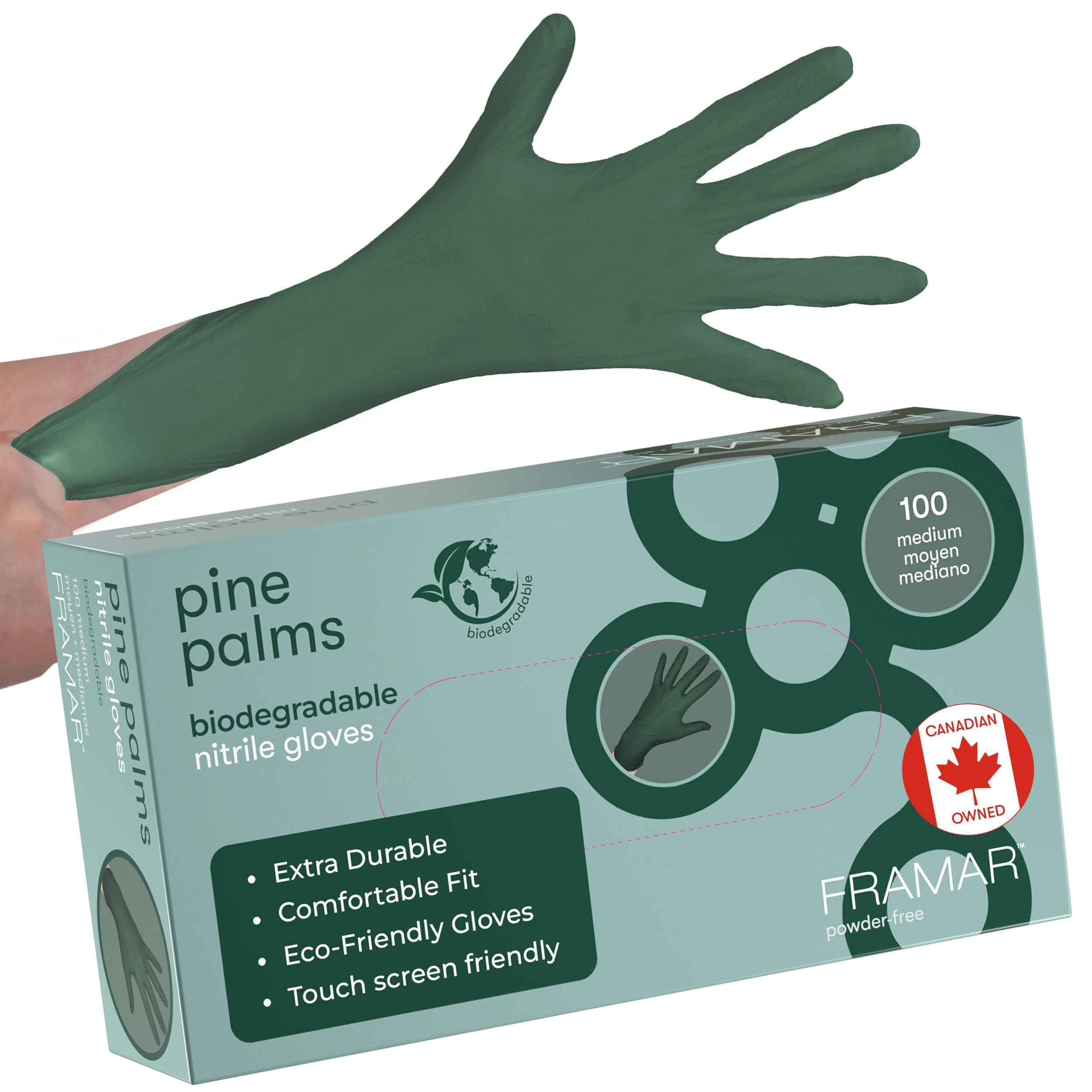 FRAMAR Green Nitrile Gloves Medium - Disposable Gloves Medium, Rubber Gloves Disposable, Cleaning Gloves, Kitchen Gloves, Mechanics Gloves, Cooking Gloves, Gant Latex Gloves Medium, 100 🍁 All In One Marketplace Canada