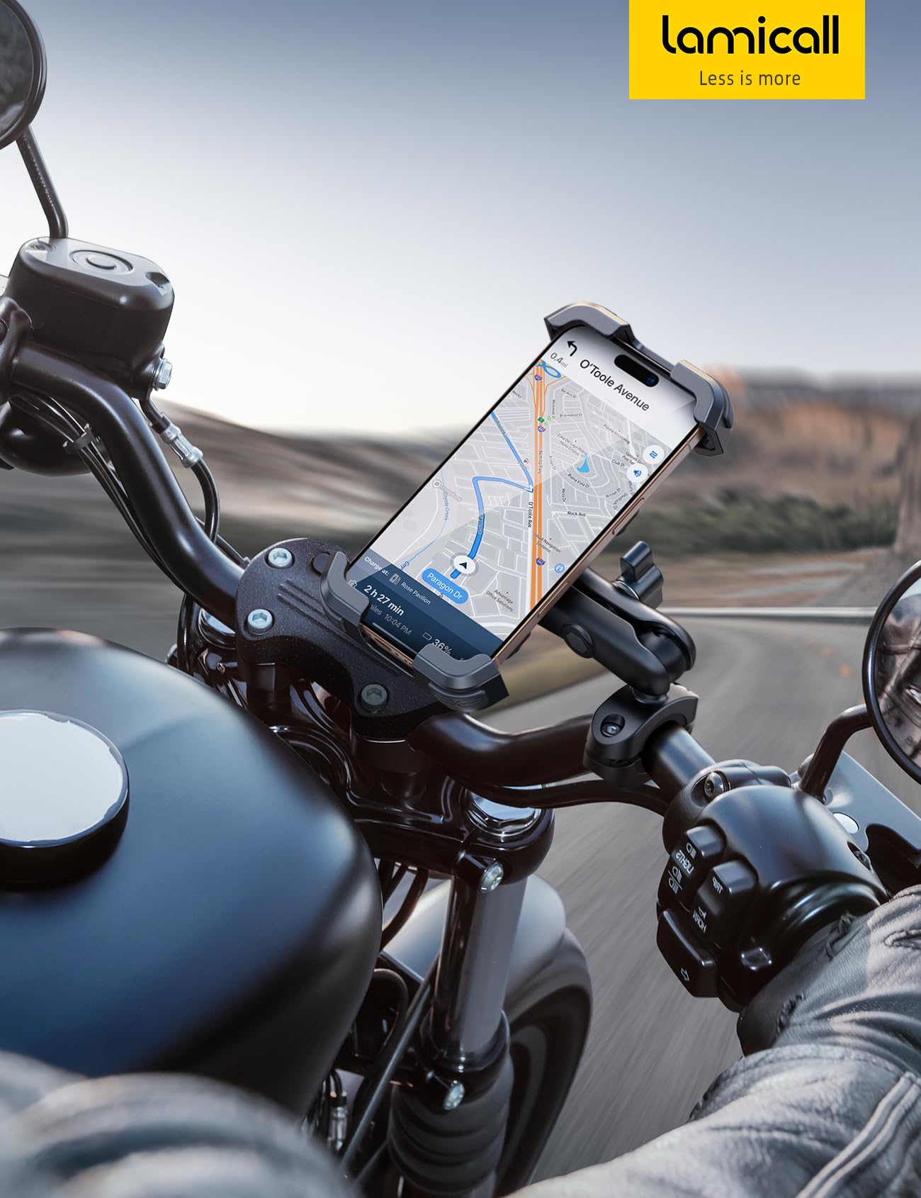 Lamicall Motorcycle Phone Mount Holder - [Dual Vibration Dampener] [720° Adjustment Arm] Motorcycle Cell Phone Holder, Bike Handlebar Phone Mount for iPhone 17 Pro/Air/16/15/14 Pro Max, 4.7-6.7
