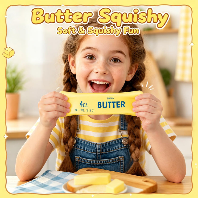 Butter Squishy, Soft Slow Rising Squeeze Butter Squishy, Realistic Texture Sensory Play Fidget Toy, Fun Desk Toy for Kids, Teens & Adults (Yellow, Small) 🍁 All In One Marketplace Canada