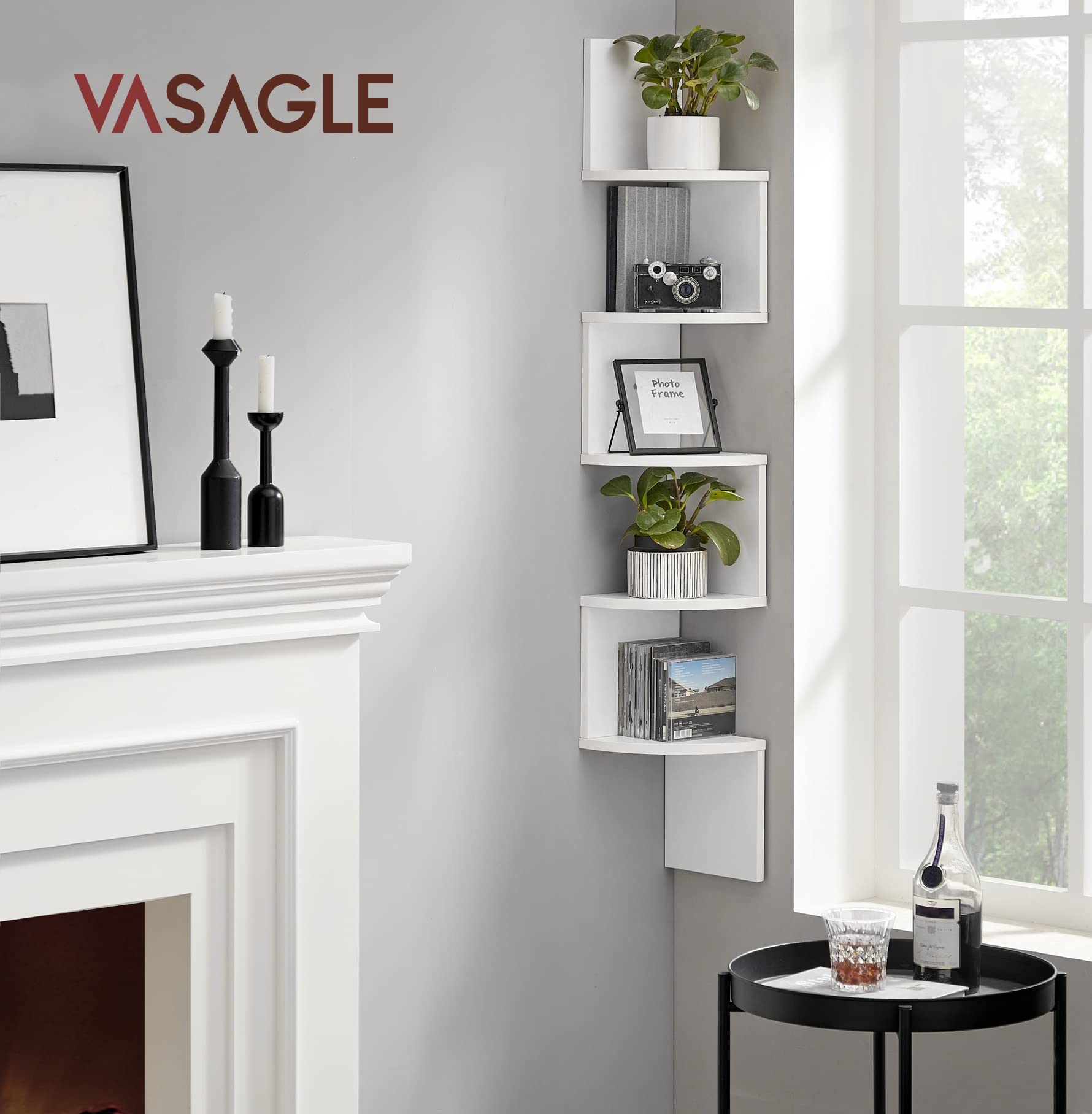 VASAGLE CUSTOS Collection - Corner Shelf Wall Mount, 5-Tier Floating Corner Bookshelf, Plant Shelf for Bedroom, Living Room, Bathroom, Home Office, Cloud White ULBC72WT 🍁 All In One Marketplace Canada