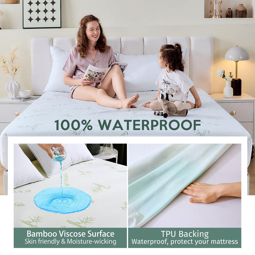 MUXHOMO Premium 100% Waterproof Queen Size Mattress Protector, Breathable Mattress Cover Queen Size Bed, Cooling 3D Air Fabric Bed Pad Cover, Deep Pocket 8