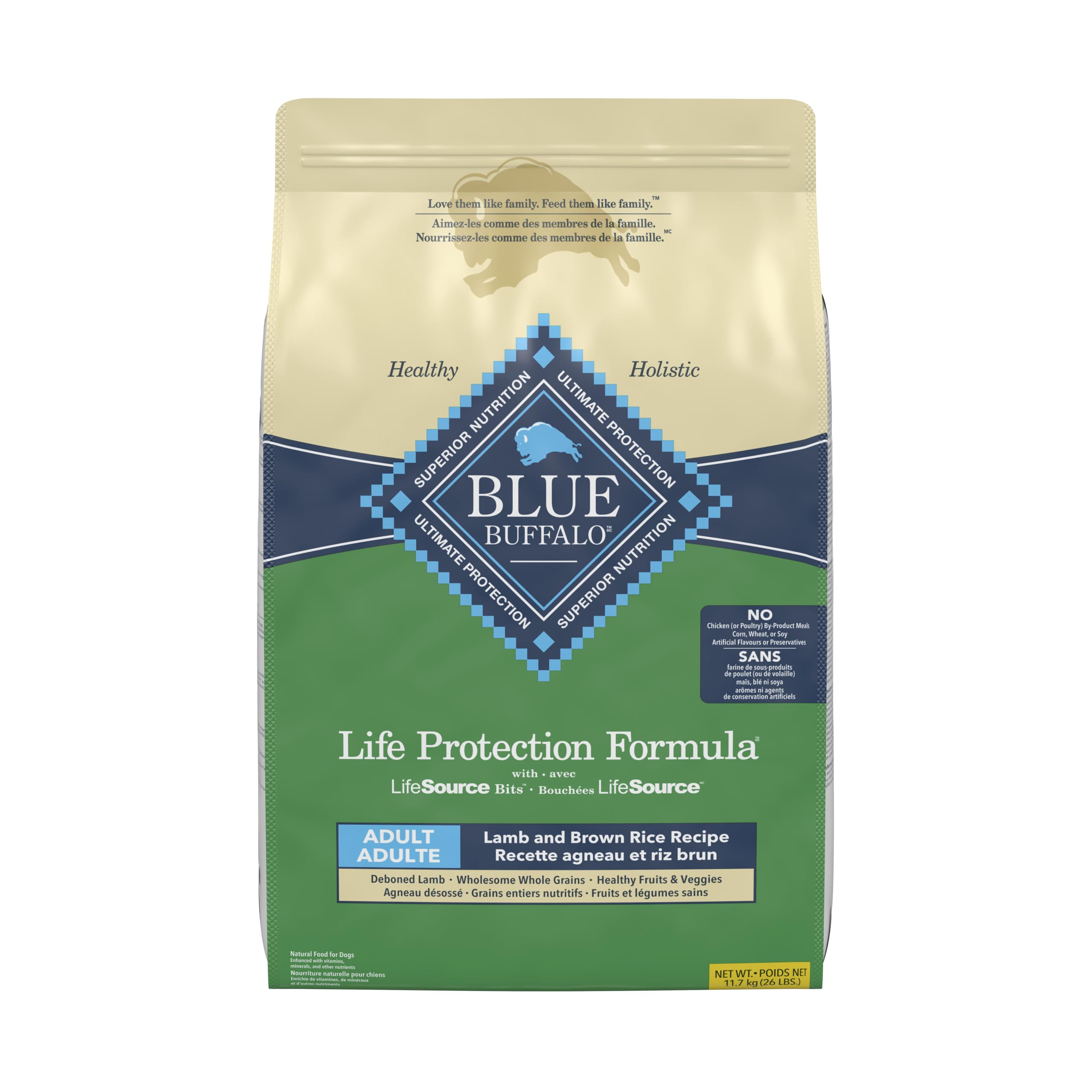 Blue Buffalo Life Protection Formula Lamb & Brown Rice Adult Dry Dog Food, Supports Immunity with Antioxidant-Rich LifeSource Bits, Promotes Healthy Muscle Development, 11.7kg/26 lbs 🍁 All In One Marketplace Canada