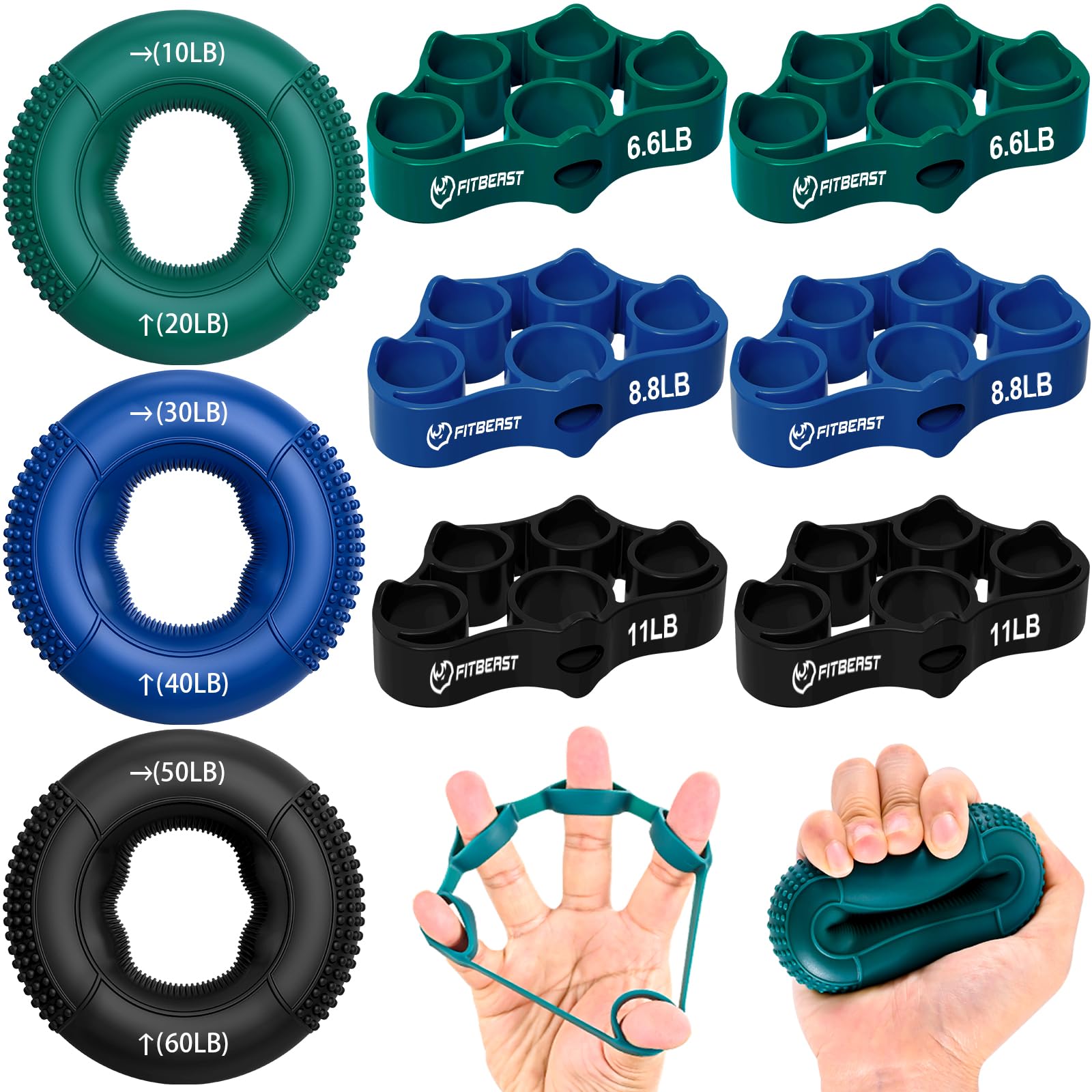 FitBeast Hand Grip Strengthener, Finger Exerciser, Forearm Strengthener Kit - 9 Pack, Targeted Hand & Forearm Strength, Relief & Recovery Kit 🍁 All In One Marketplace Canada