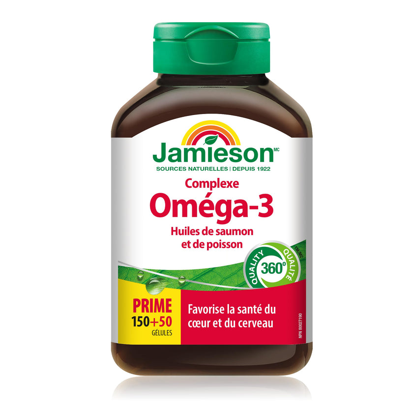 Jamieson Salmon and Fish Oil 1,000 mg Softgels, Bonus Size, Supports Heart and Brain Health. With Wild Salmon, EPA and DHA, Non-GMO, Gluten-Free, 200 Count, Proudly Canadian 🍁 All In One Marketplace Canada