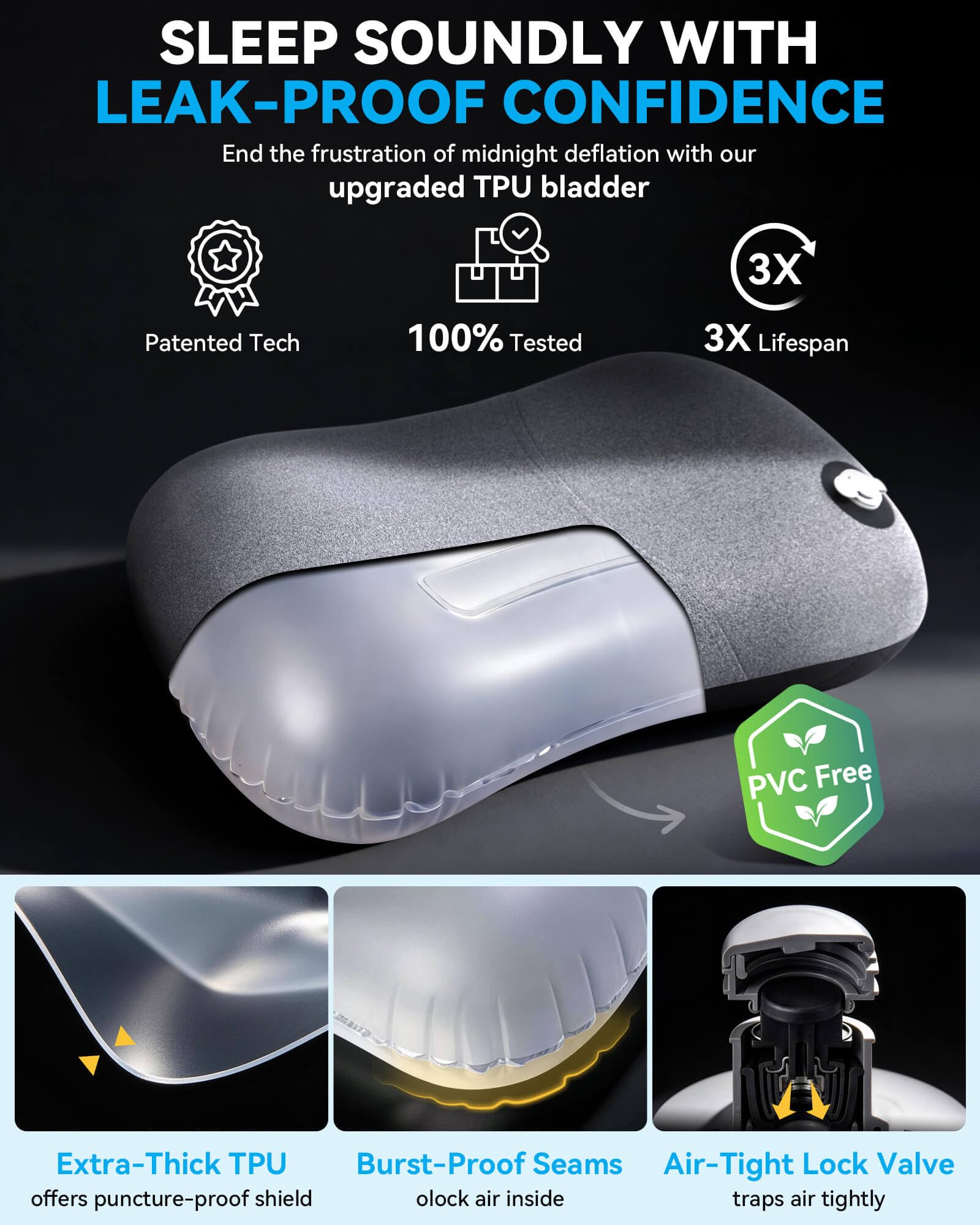 Hikenture Camping Pillow with Removable Cover - Ultralight Inflatable Pillow for Neck Lumber Support - Upgrade Backpacking Pillow - Washable Travel Air Pillows for Camping, Hiking, Backpacking (Black) 🍁 All In One Marketplace Canada