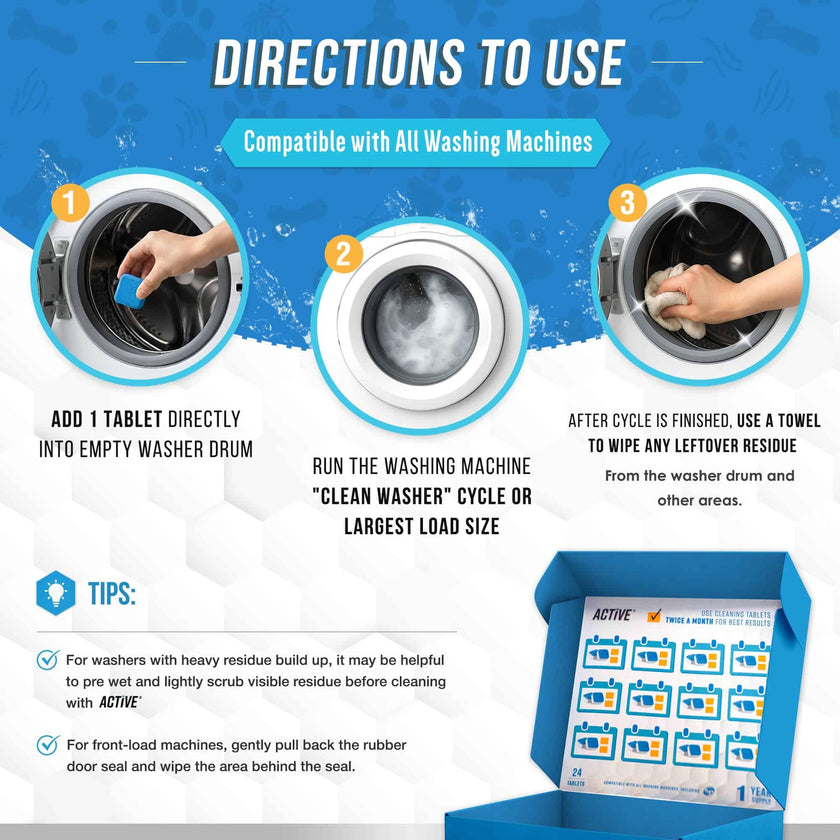Washing Machine Cleaner for Pet Owners - ACTIVE Enzymatic Deep Clean Descaler for Cat & Dog Hair, Urine, Odor, Residue, 24 Septic-Safe Tablets for Top Load, Front Loader, HE Washer Tub - 1 Year Supply 🍁 All In One Marketplace Canada