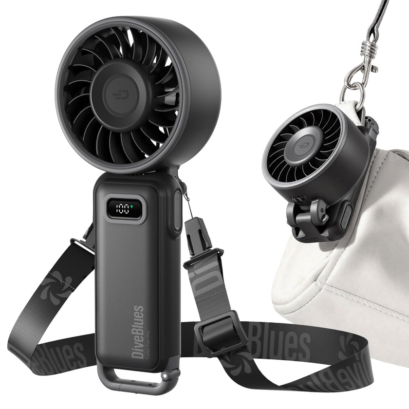 Diveblues Turbo Portable Fan, 3X Powerful Airflow, 1-100 Speed, 4-in-1 Handheld Fan Mini Fan with Carabiner Clip, Up to 12H Cooling for Travel, Gifts for Women, Travel Essentials, Airplane Gadgets 🍁 All In One Marketplace Canada