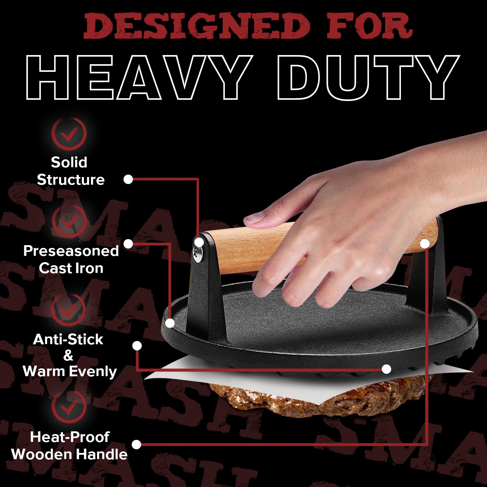Grilliance 5pcs Smash Burger Press Kit, 3 in 1 Hamburger Press Patty Maker, Cast Iron Burger Press Round & Rectangle, 100pcs Wax Paper for Grill, Griddle, Flat top, Kitchen, Cooking 🍁 All In One Marketplace Canada