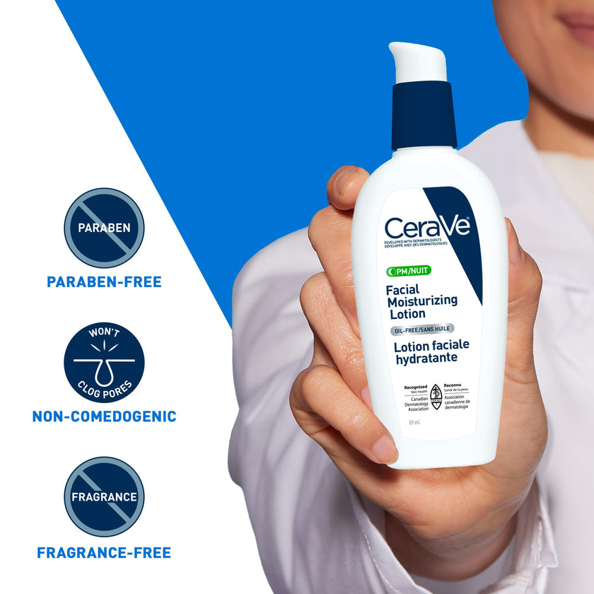 CeraVe Facial Moisturizing Lotion Pm | Ultra Lightweight, Night Face Moisturizer With Hyaluronic Acid | Fragrance Free, 89 Milliliters (1 Pack) 🍁 All In One Marketplace Canada