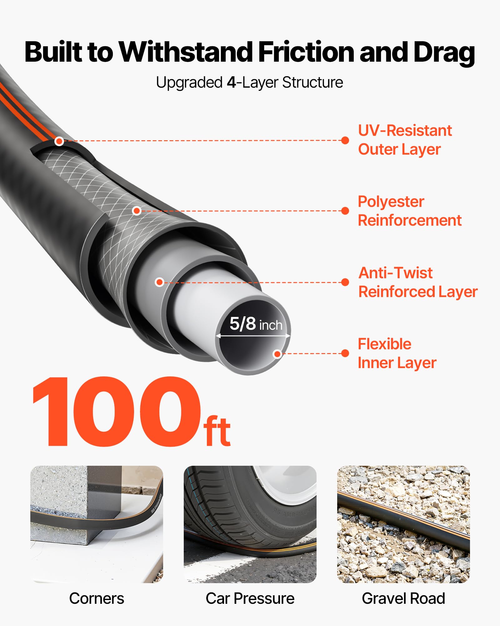VEVOR Garden Hose, 100 ft 5/8